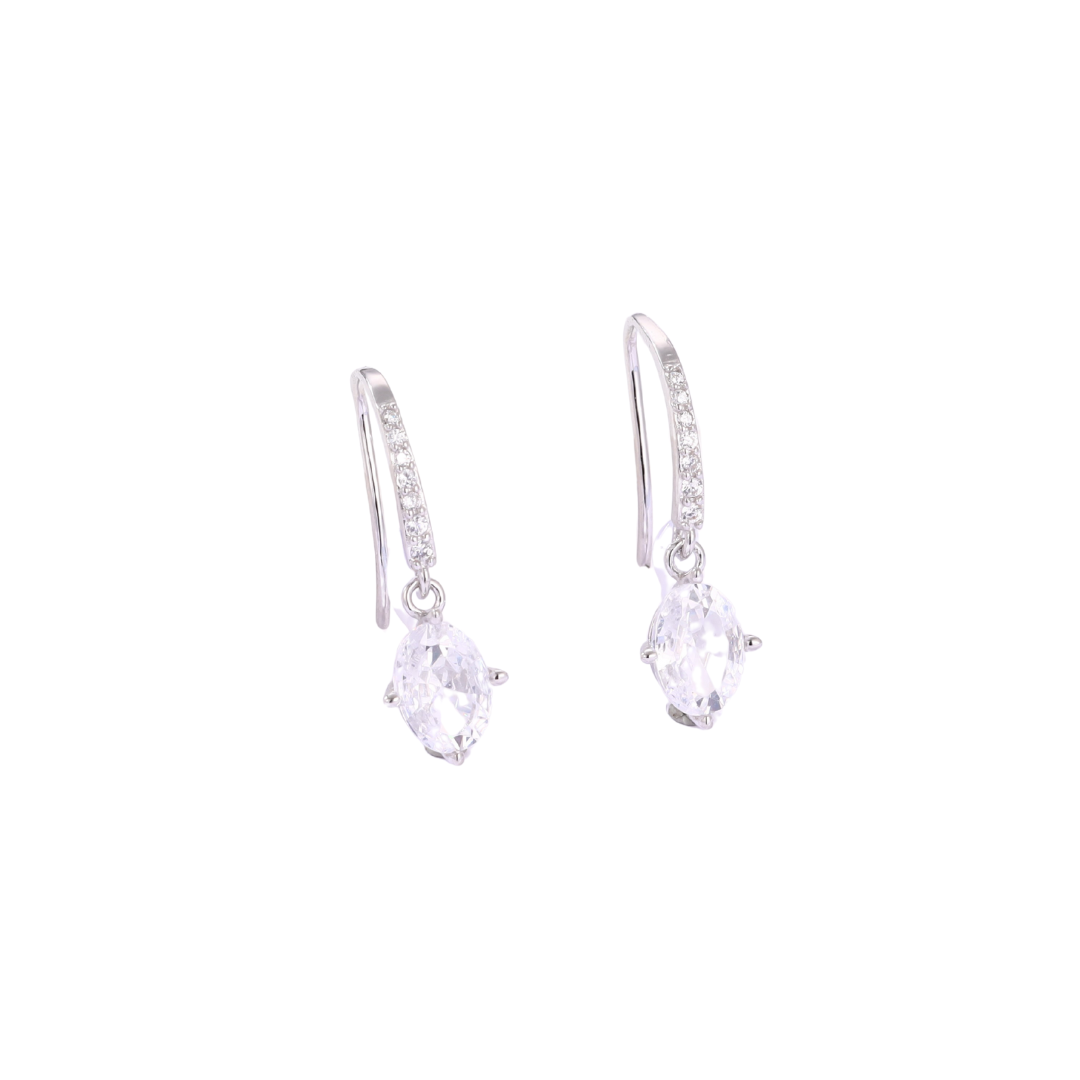 Oval Stone 925 Silver Drop Earrings