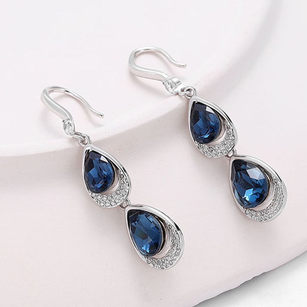 Sapphire Stones Hanging Party Earrings in 925 Silver