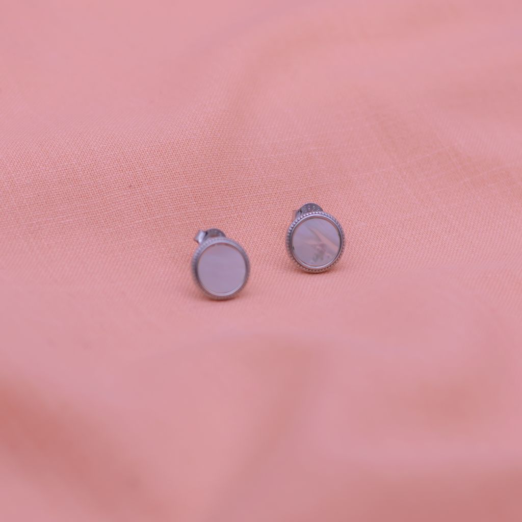 White Marble Stones Classic Pure Silver Top Studs