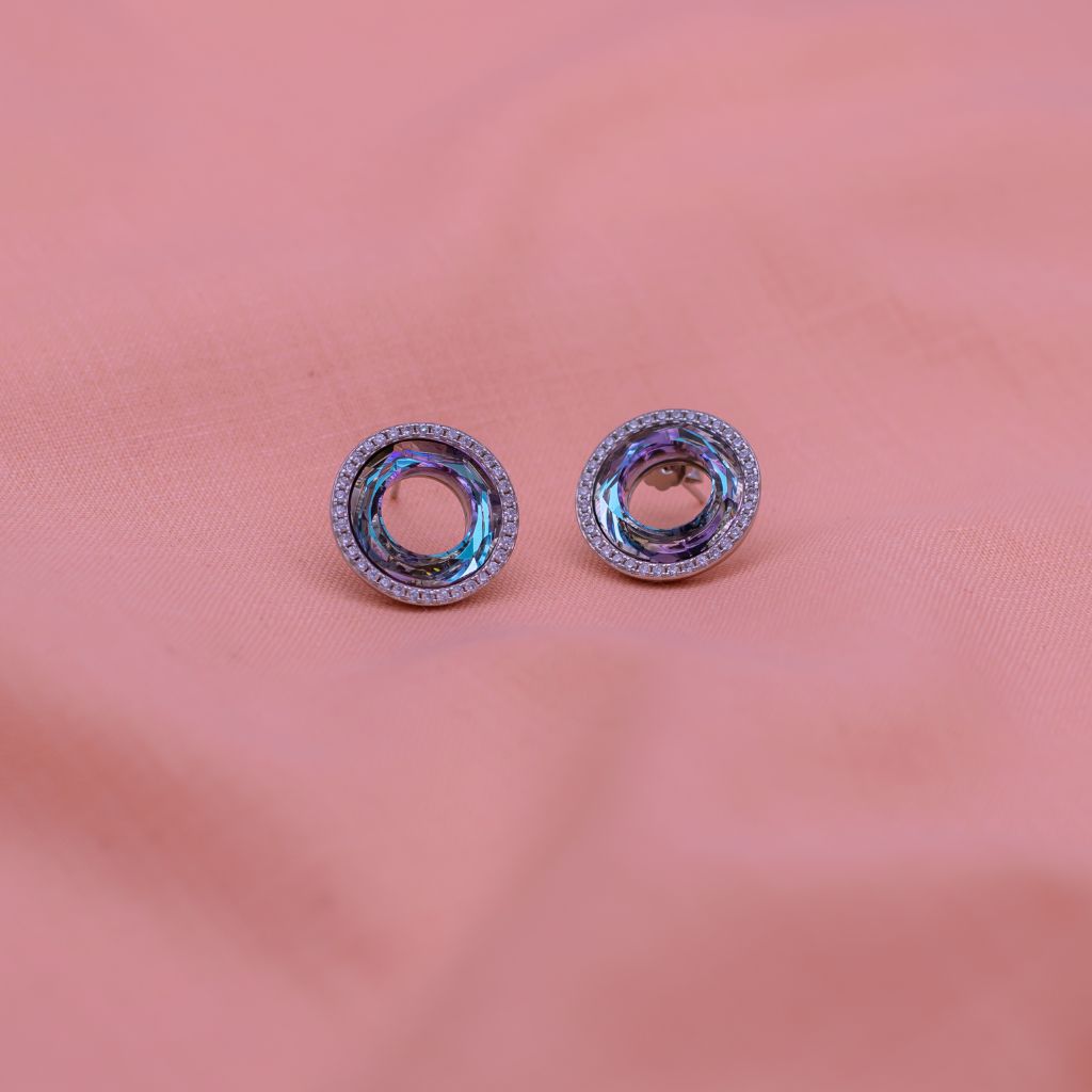 Crystal Rounded Zircon Stones Studs in 925 silver