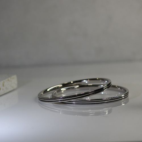 Silver lined 925 Oxidised Silver Bangles- Set of 2