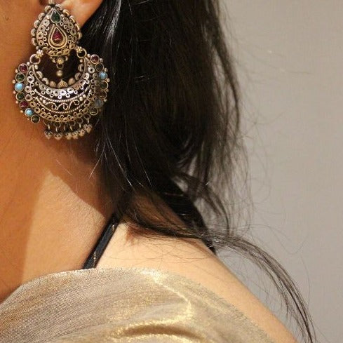 Blue stone drop 925 pure oxidised silver Chandbaliyan