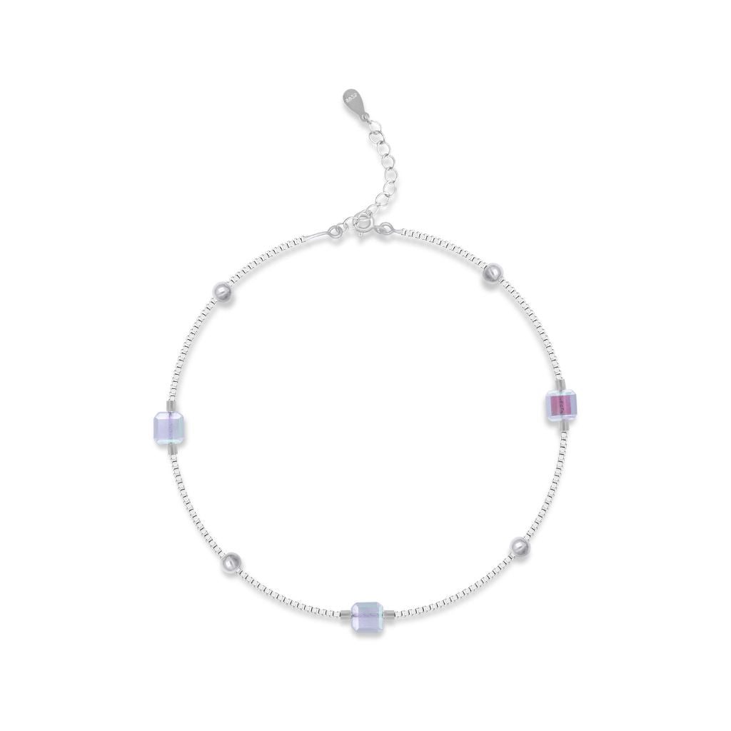 Silver Crystal Cube Pearl Pure Silver Minimal Bracelet