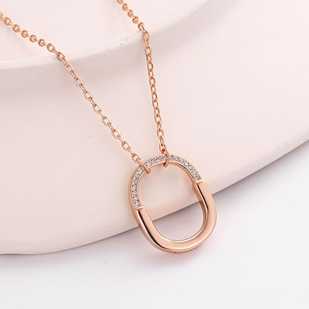 Classic Cube Charm 925 Silver Minimal Chain in Rose Gold Polish