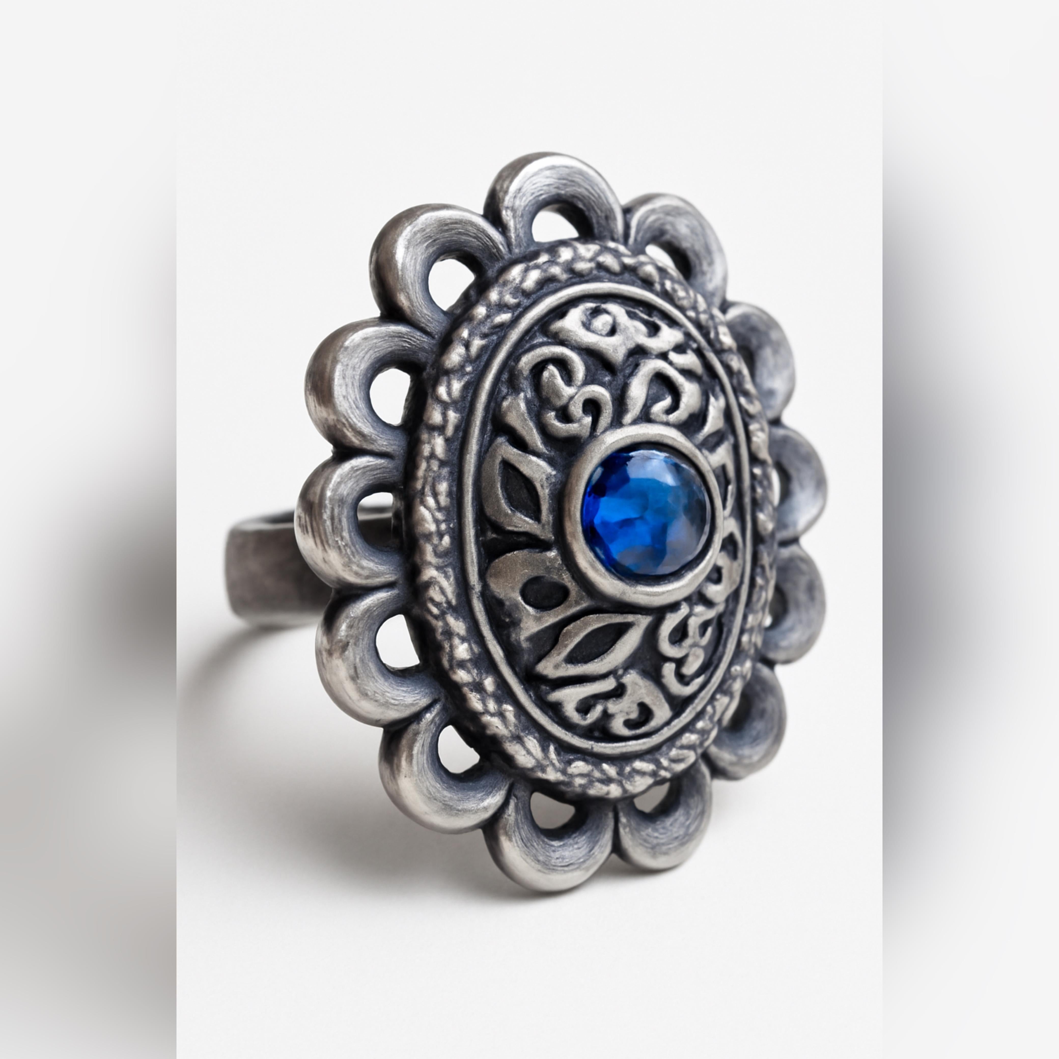Sapphire Stone Oval Pure Silver Ring- Free size