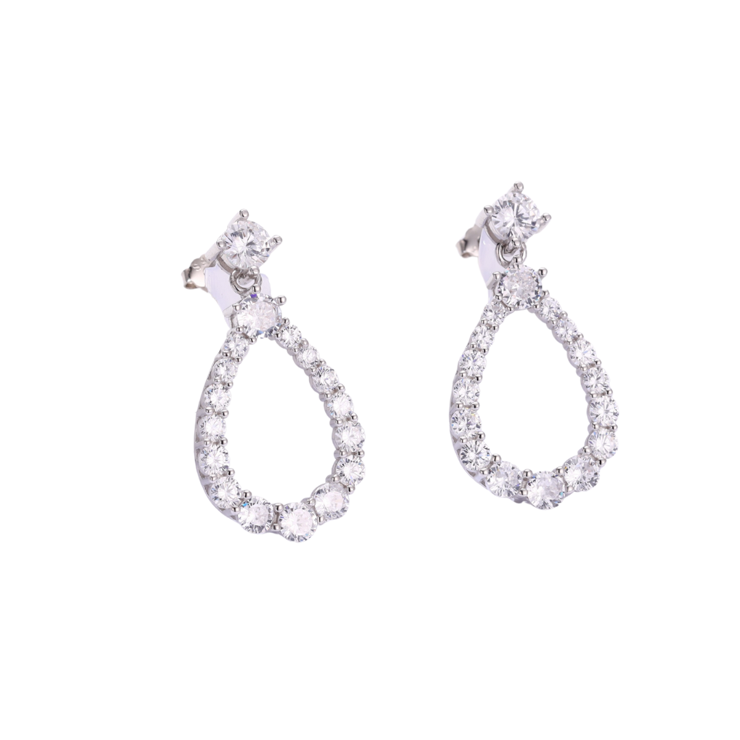 Zircon Stones Oval Shaped Hanging Earrings in 925 Silver