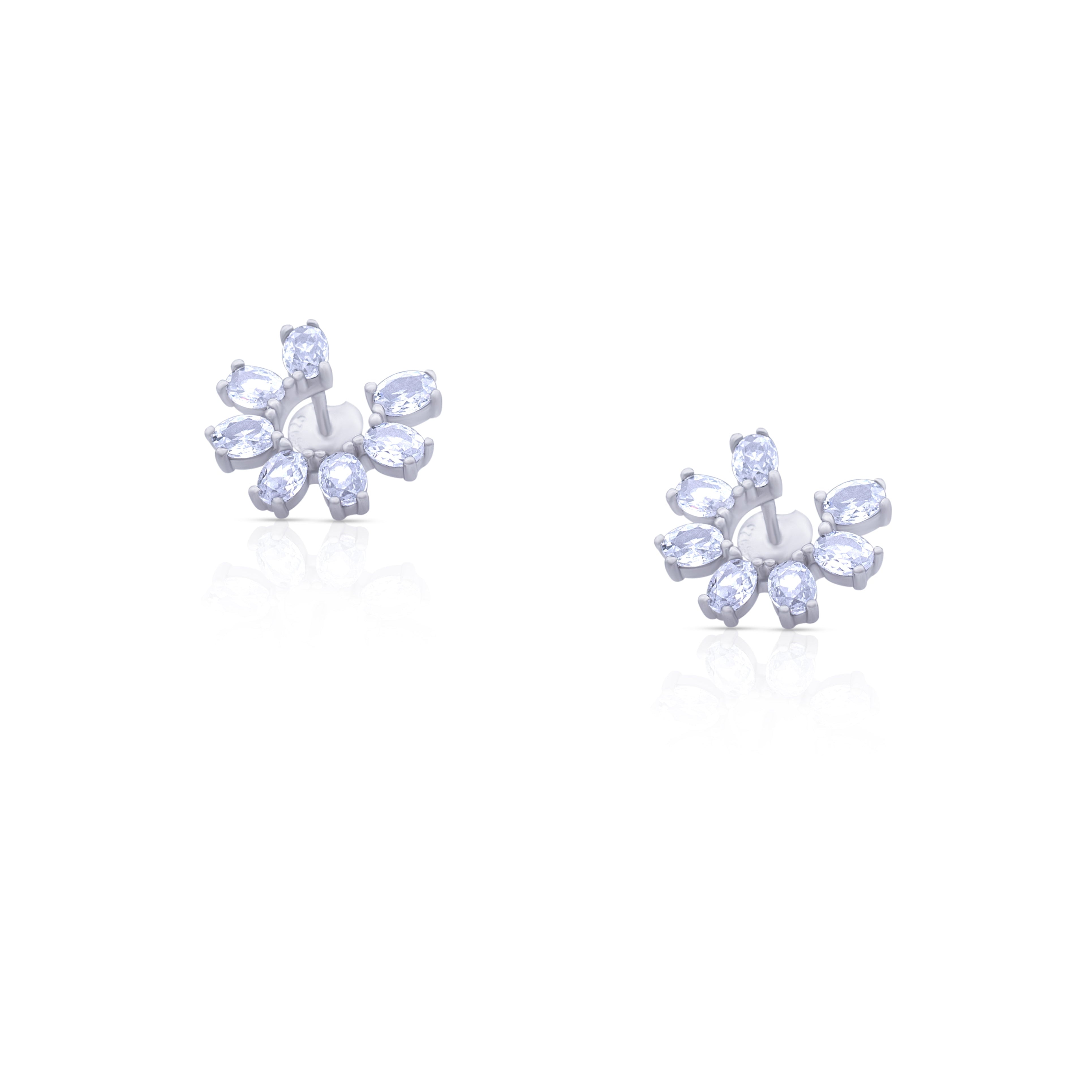 Half Flower 6 Zircon Stud Earrings in 925 silver