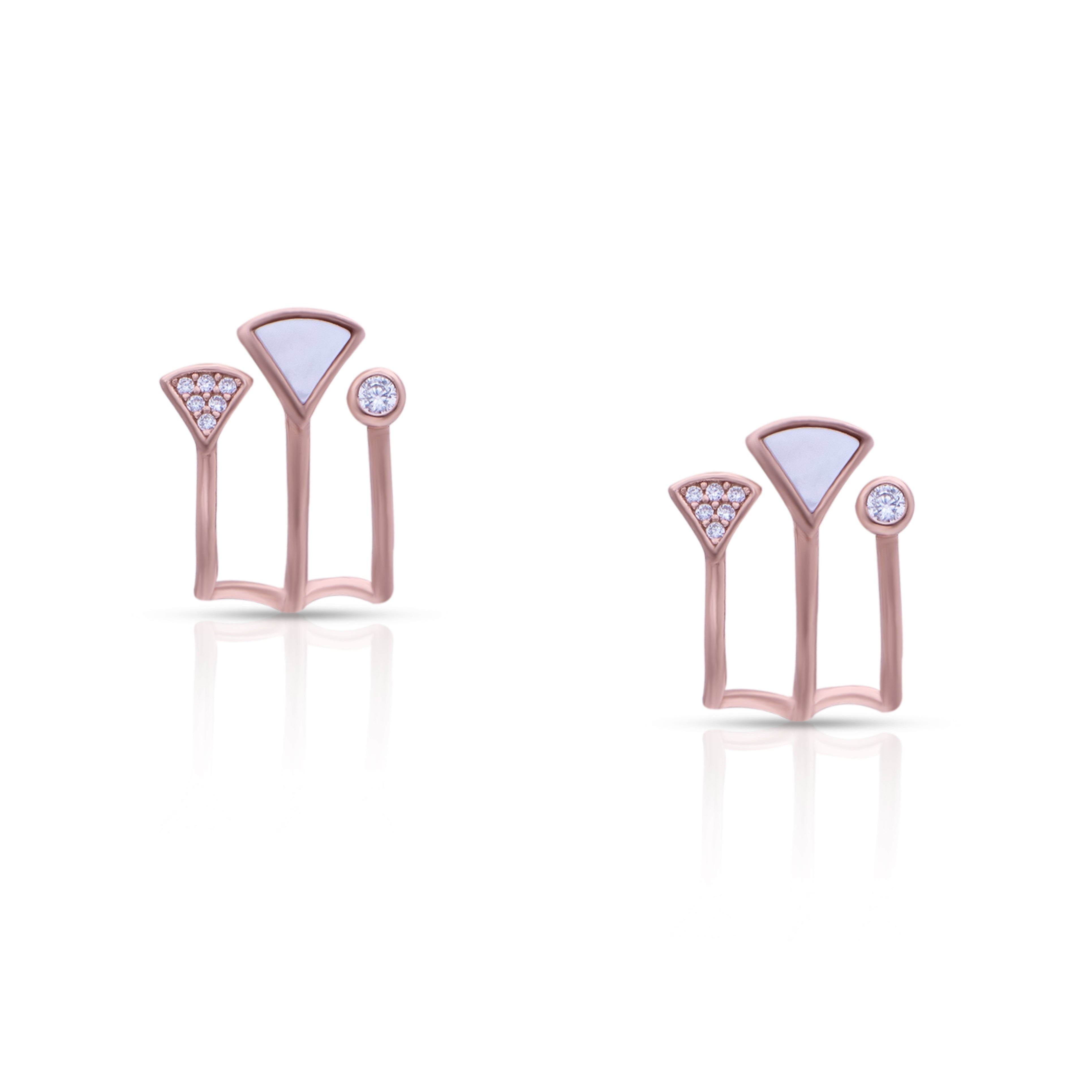 3 Lined Zircon Stones Studs in Rose Gold polish 925 Silver