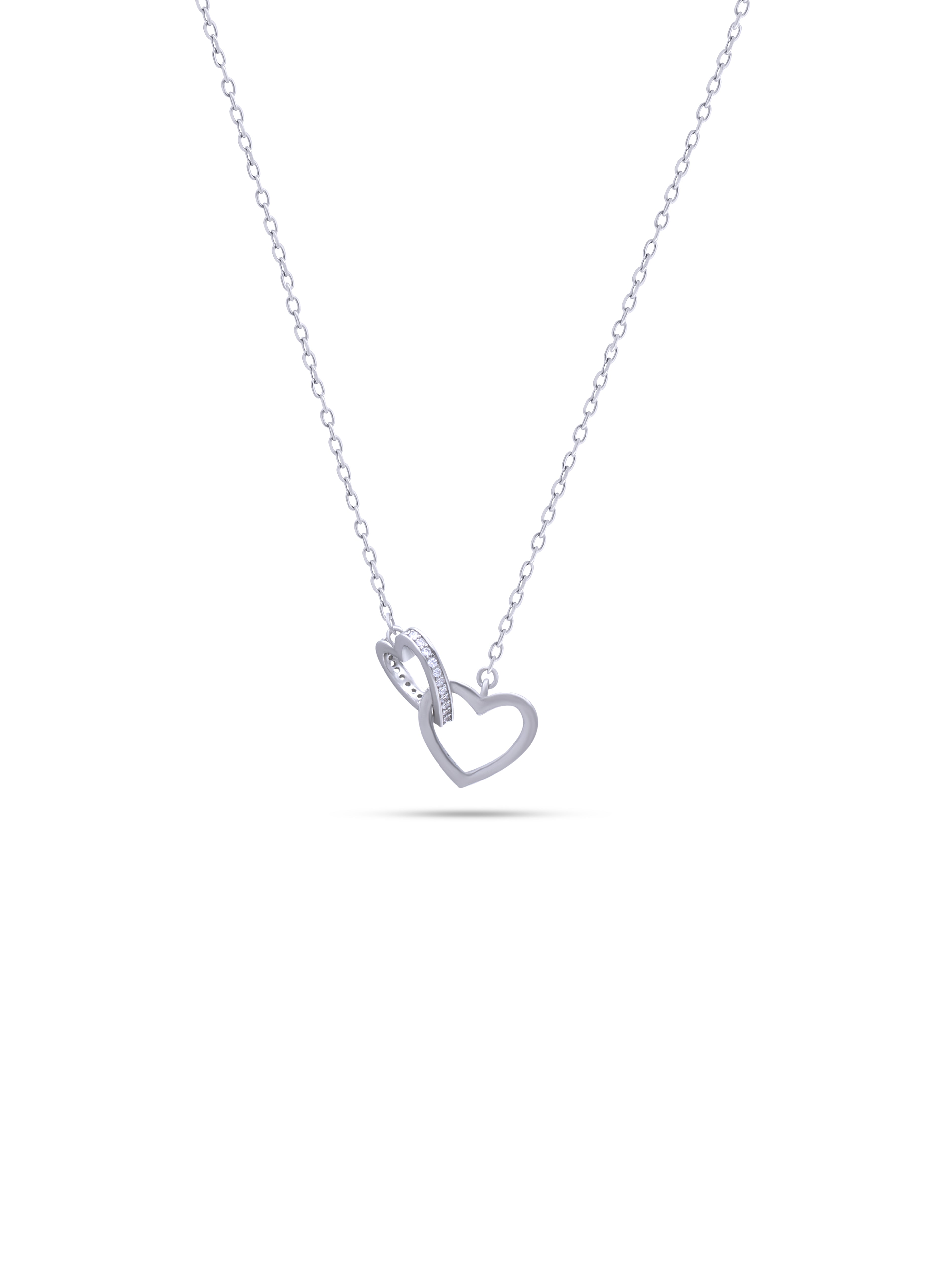 Interconnecting Hearts 925 Silver Pendant With Silver linked Chain