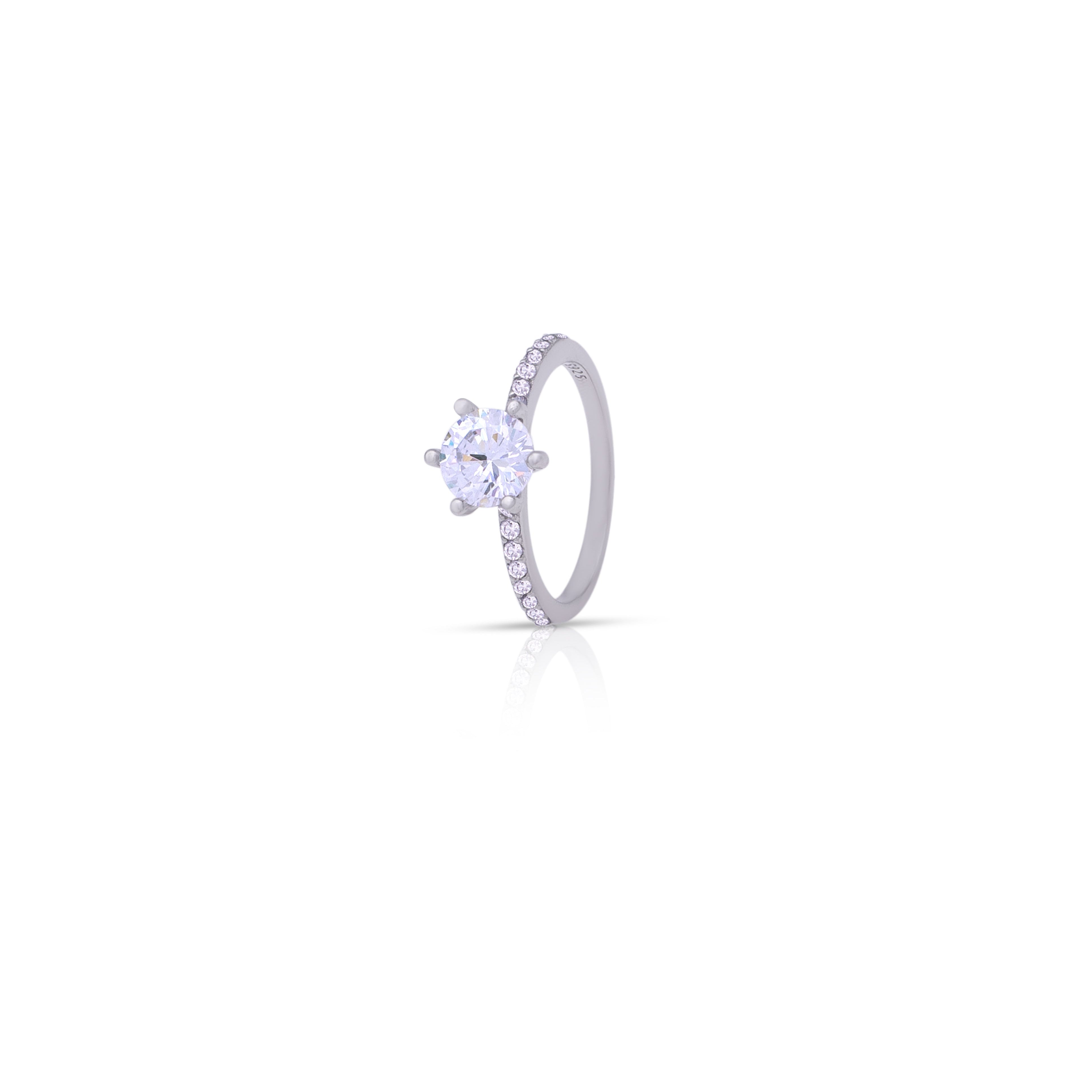 Classic Zircon Rise-up Stone Pure Silver Adjustable Ring