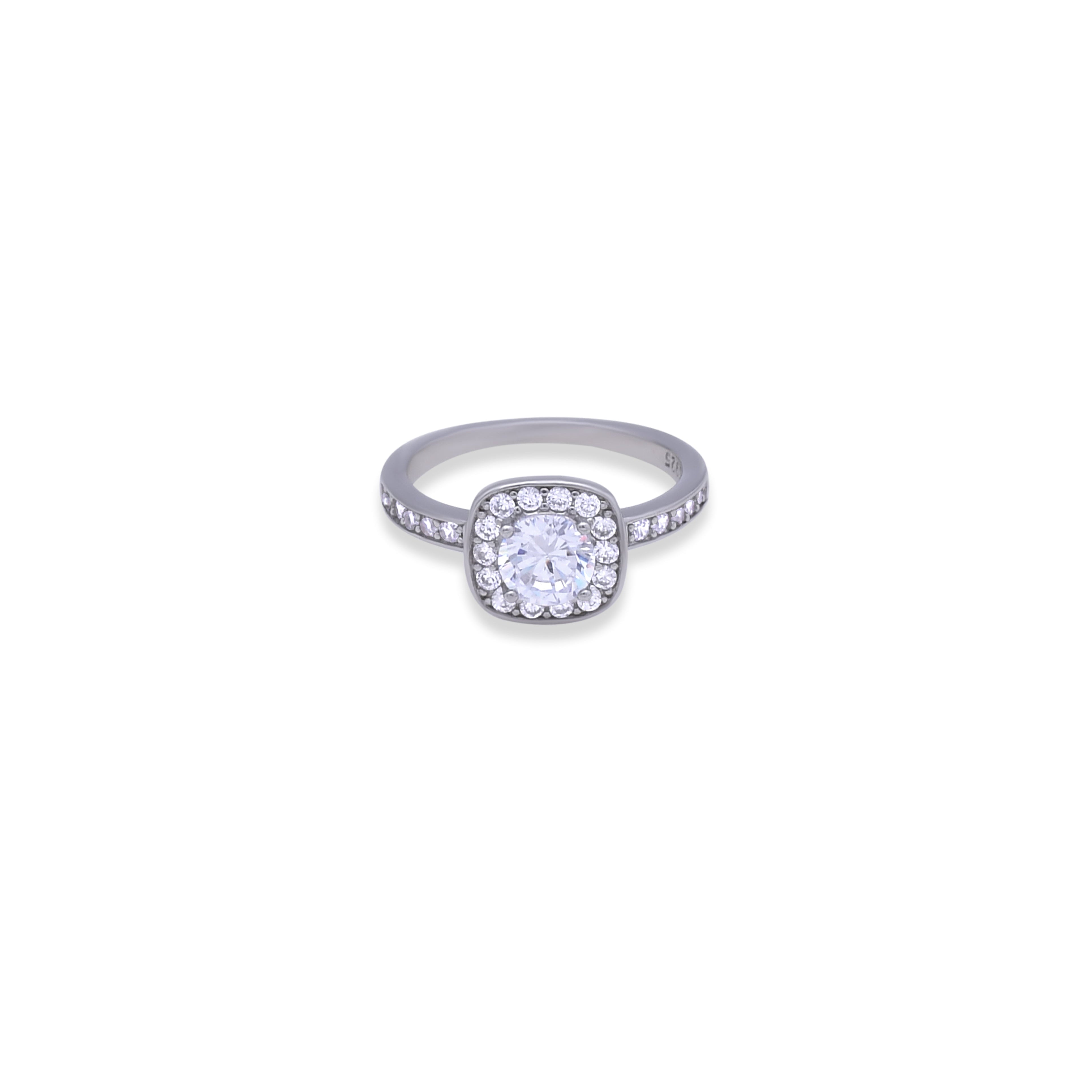 Big Solitaire Zircon Stones Classic Engagement Pure Silver Ring- Free size