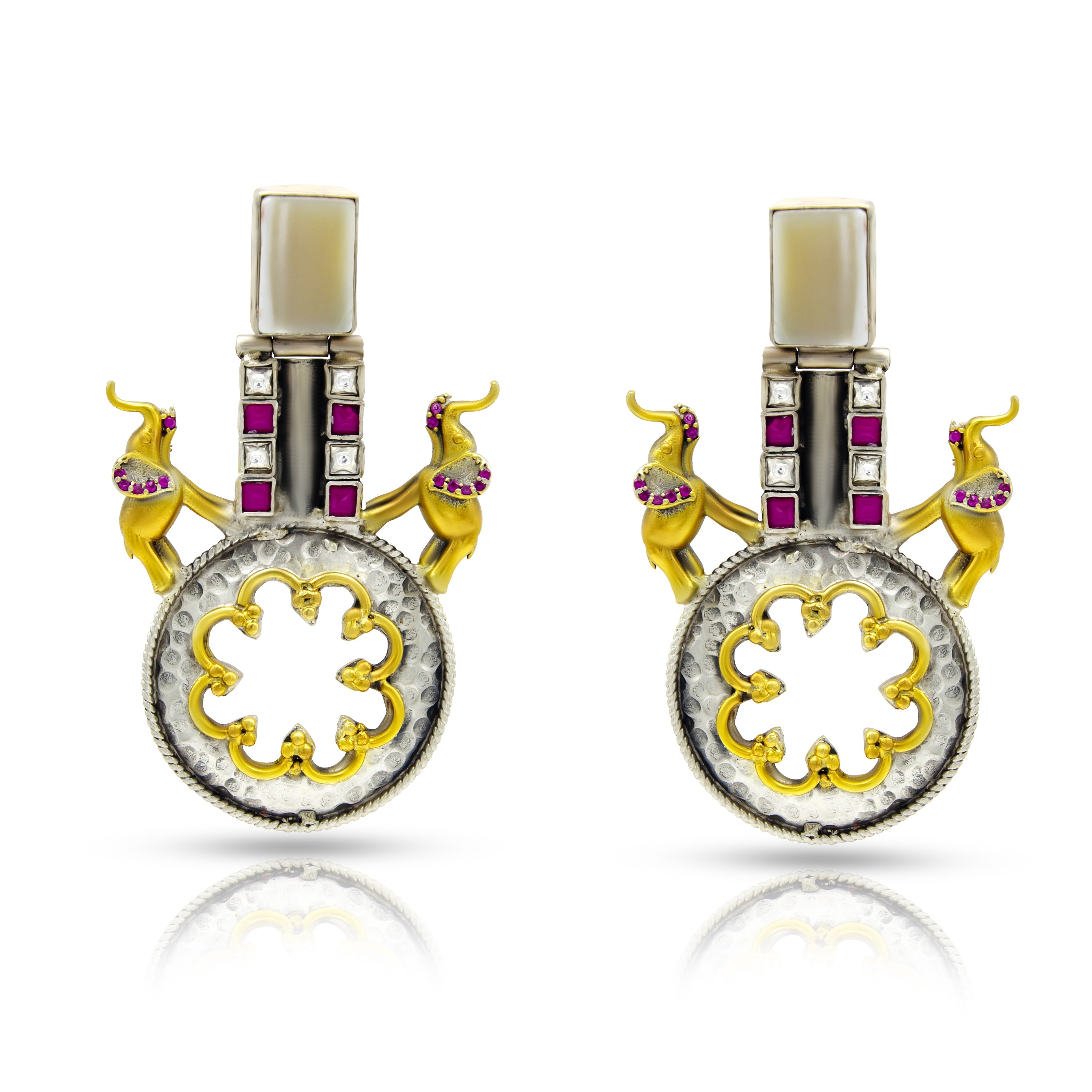 Elephant Antique Gold 925 Oxidised Silver Jhumkas