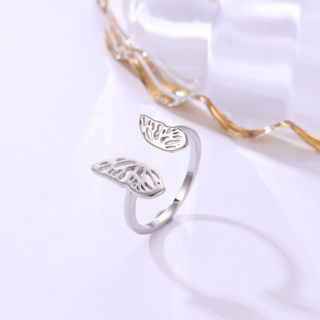 Butterfly Patterned Pure Silver Minimal Ring