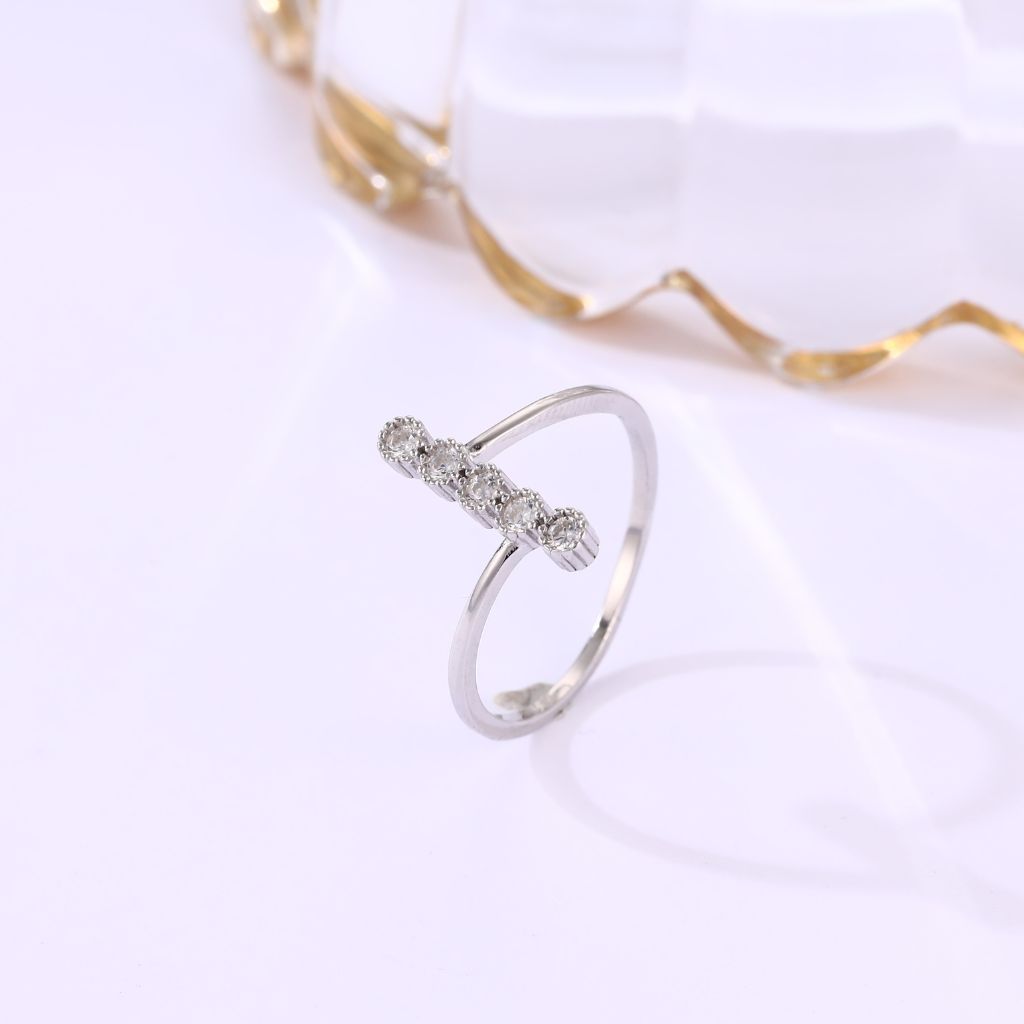 5 Stones Lined Pure Silver Minimal Ring