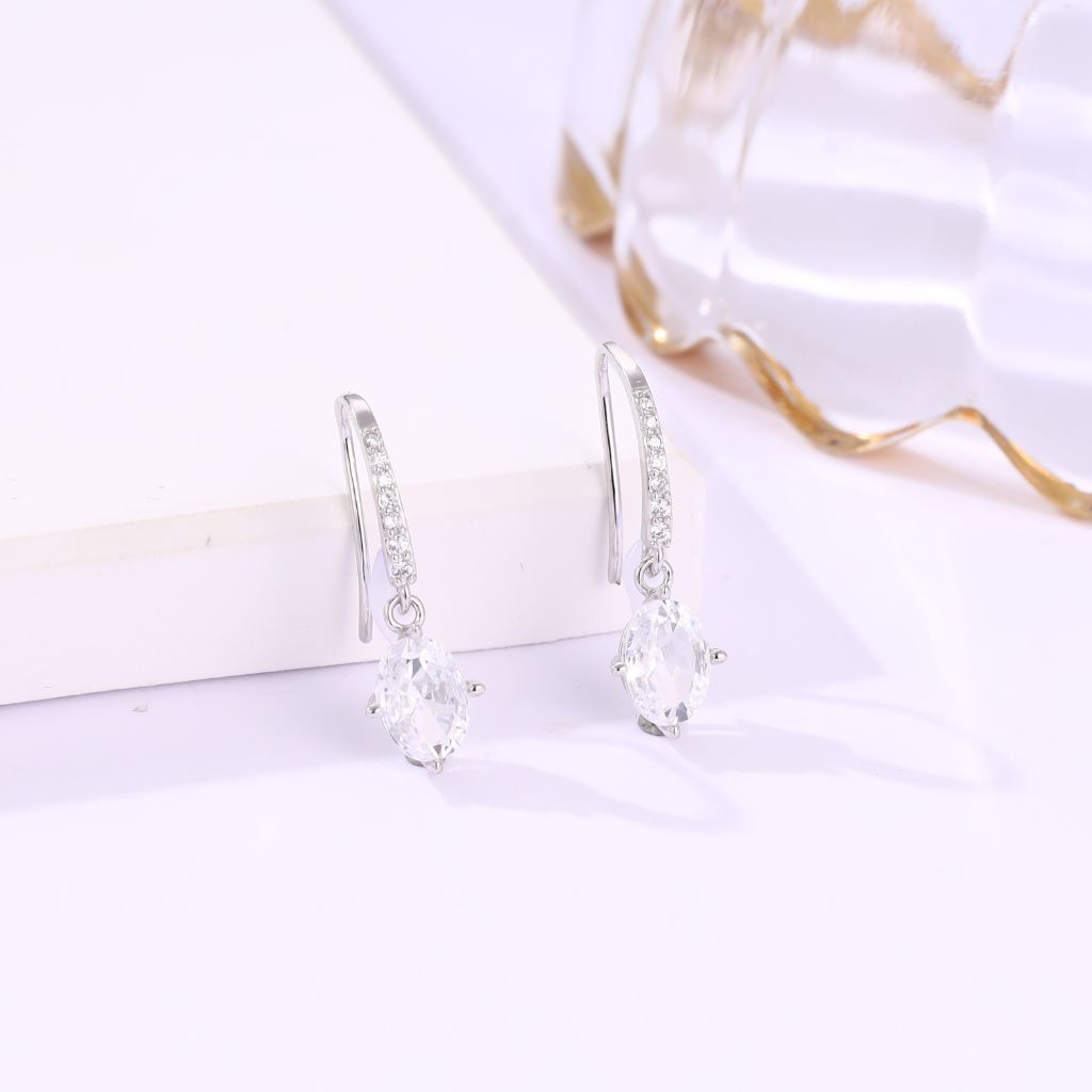 Oval Stone 925 Silver Drop Earrings
