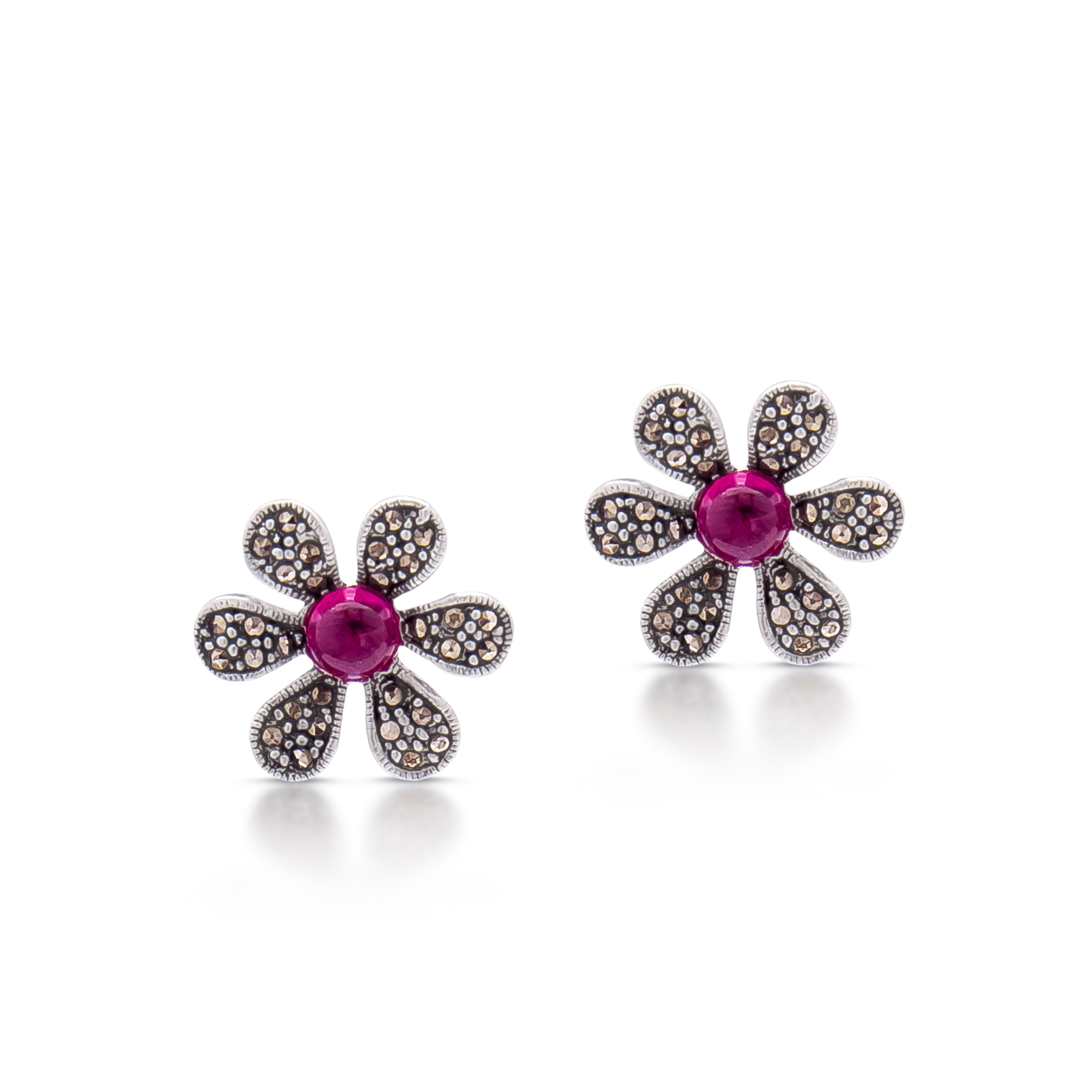 Rose 6 leaves flower 925 silver Studs