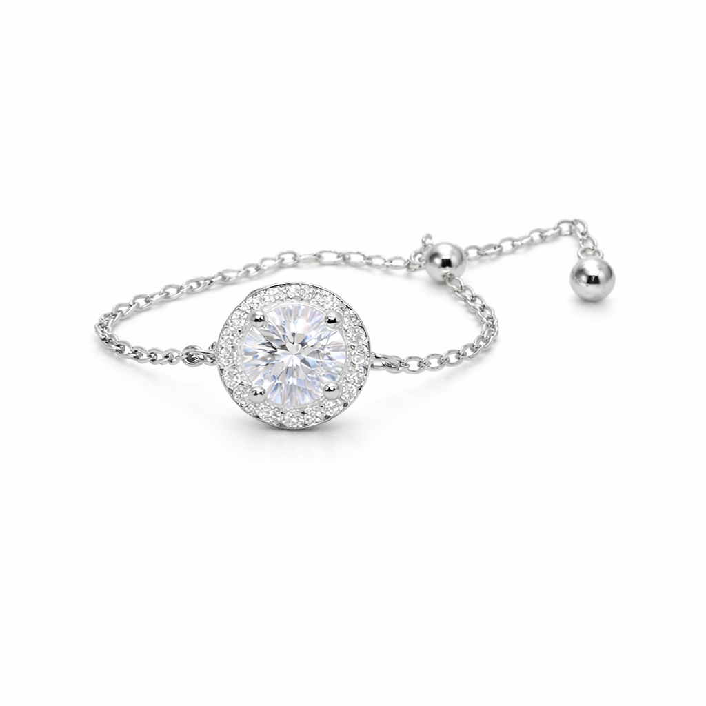 Solitaire Stone Pure Silver Chained Ring