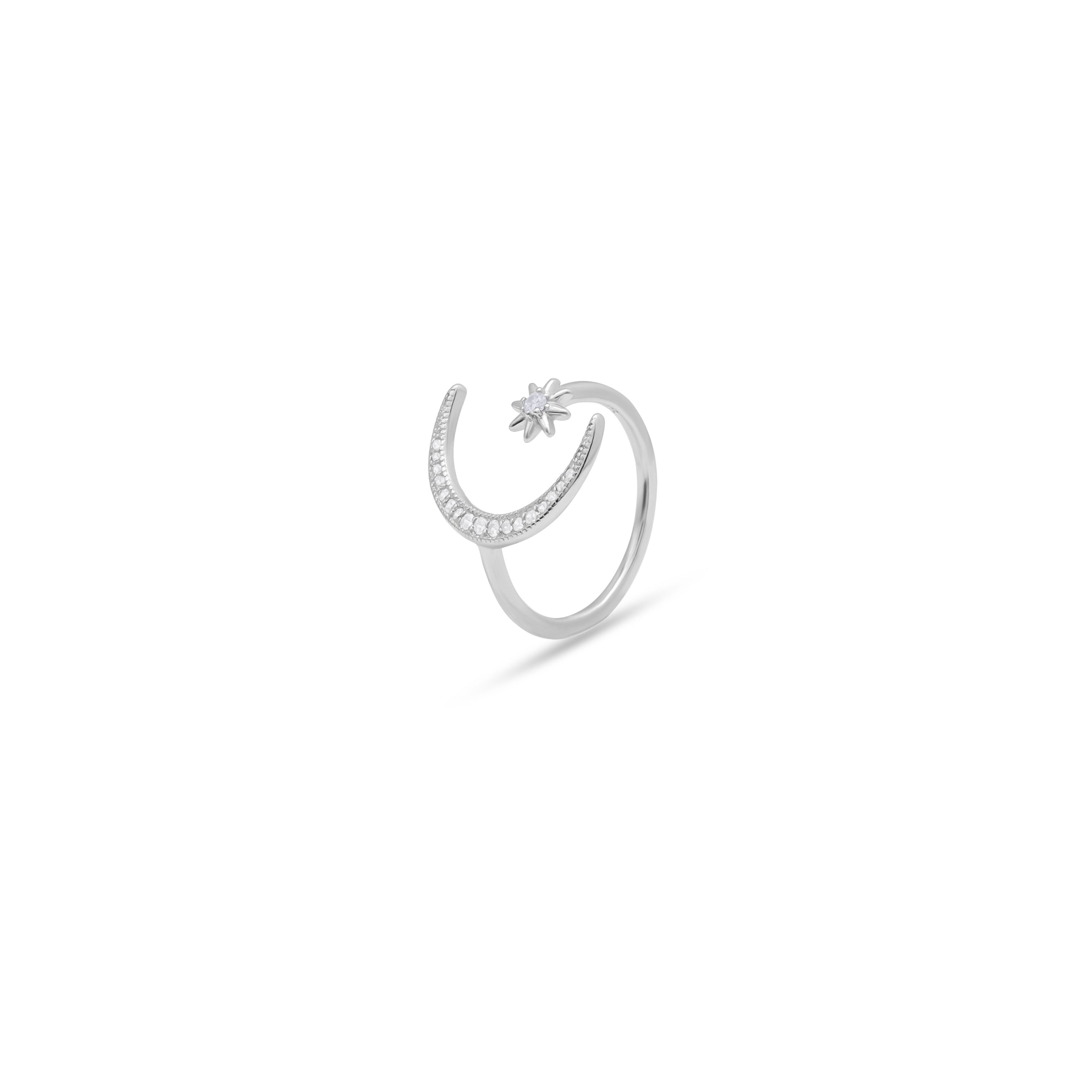 Moon Star 925 Pure Silver Ring- Free size