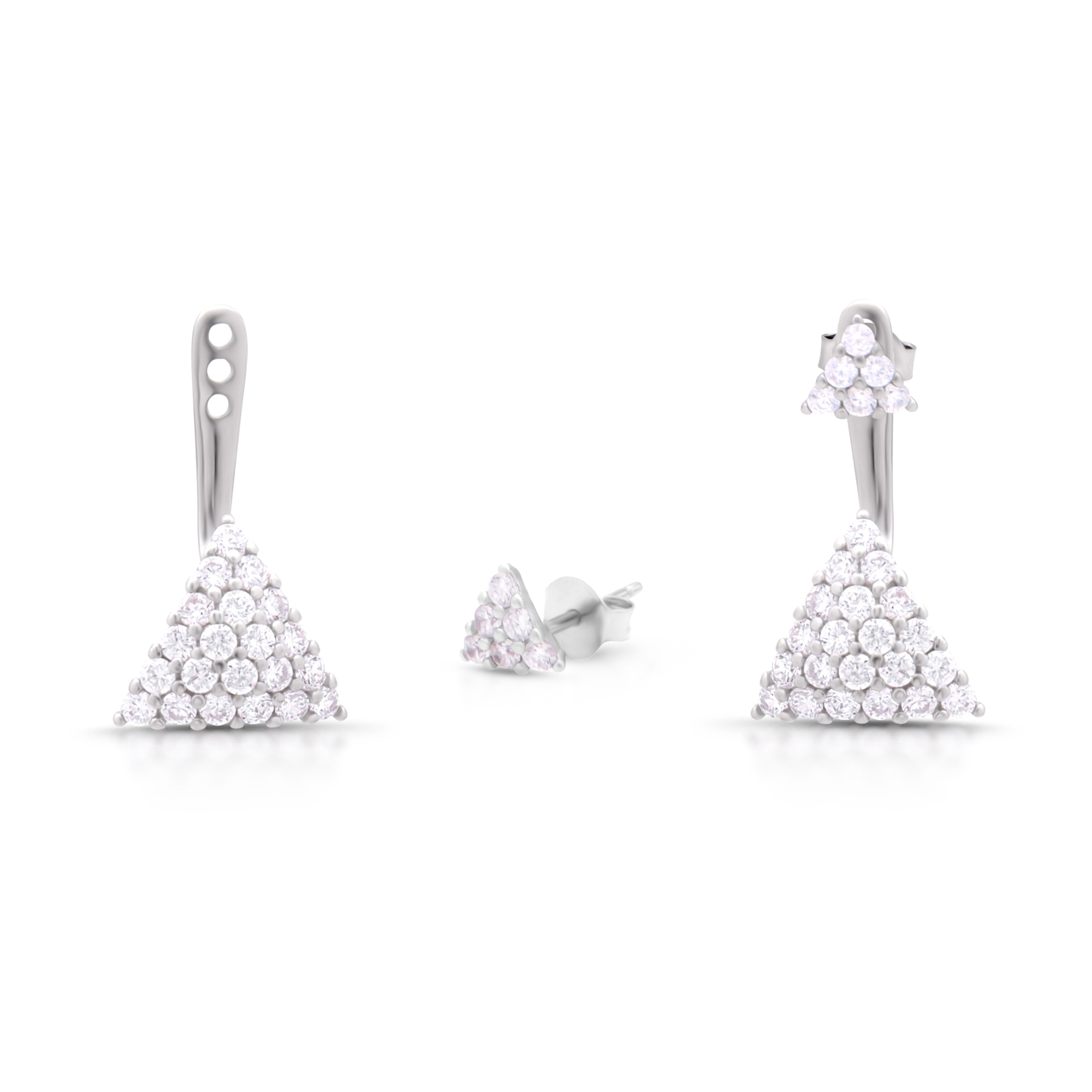 2-in-1 zircon triangle 925 silver Earrings