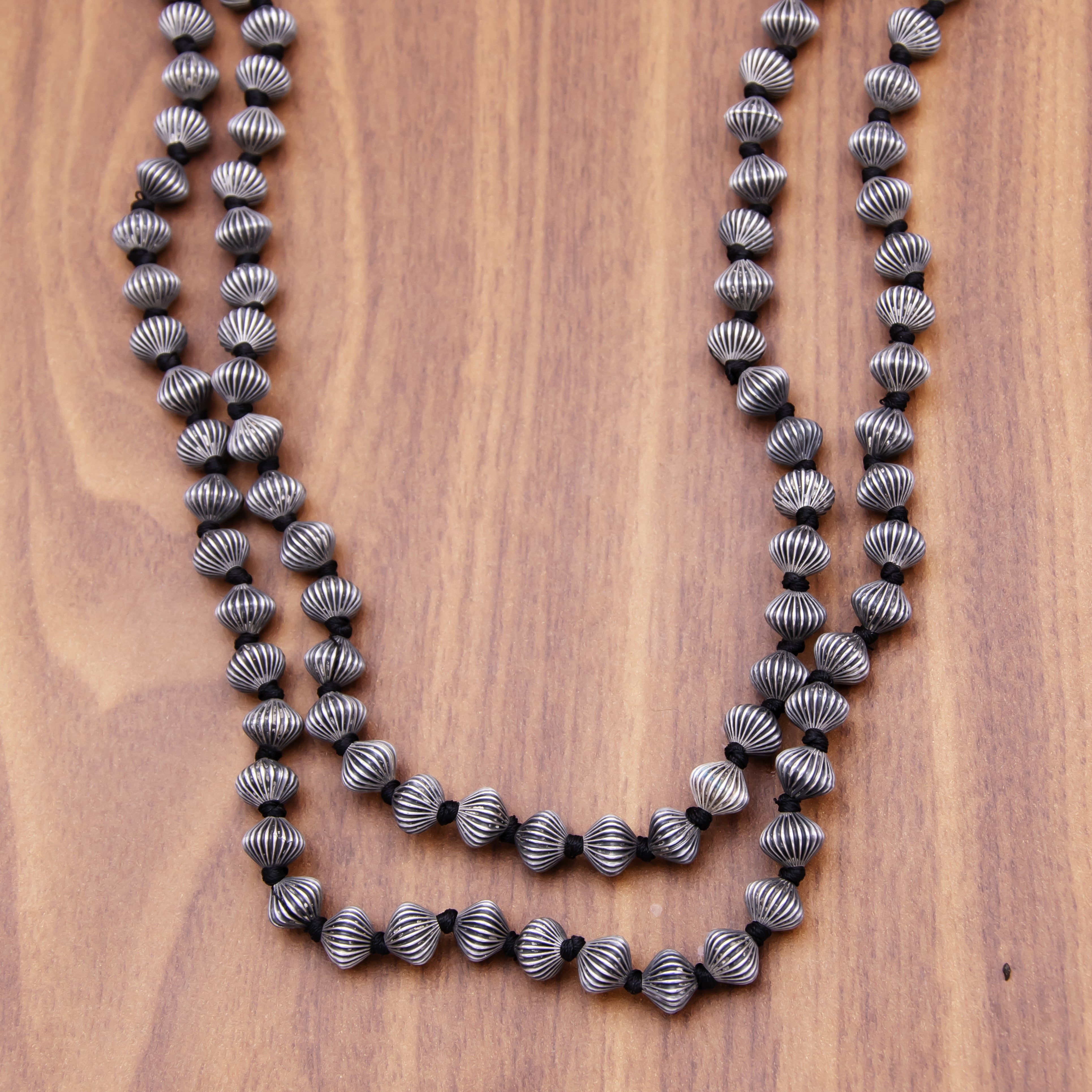 Oxidised beads 2 layered heavy 925 silver Mala