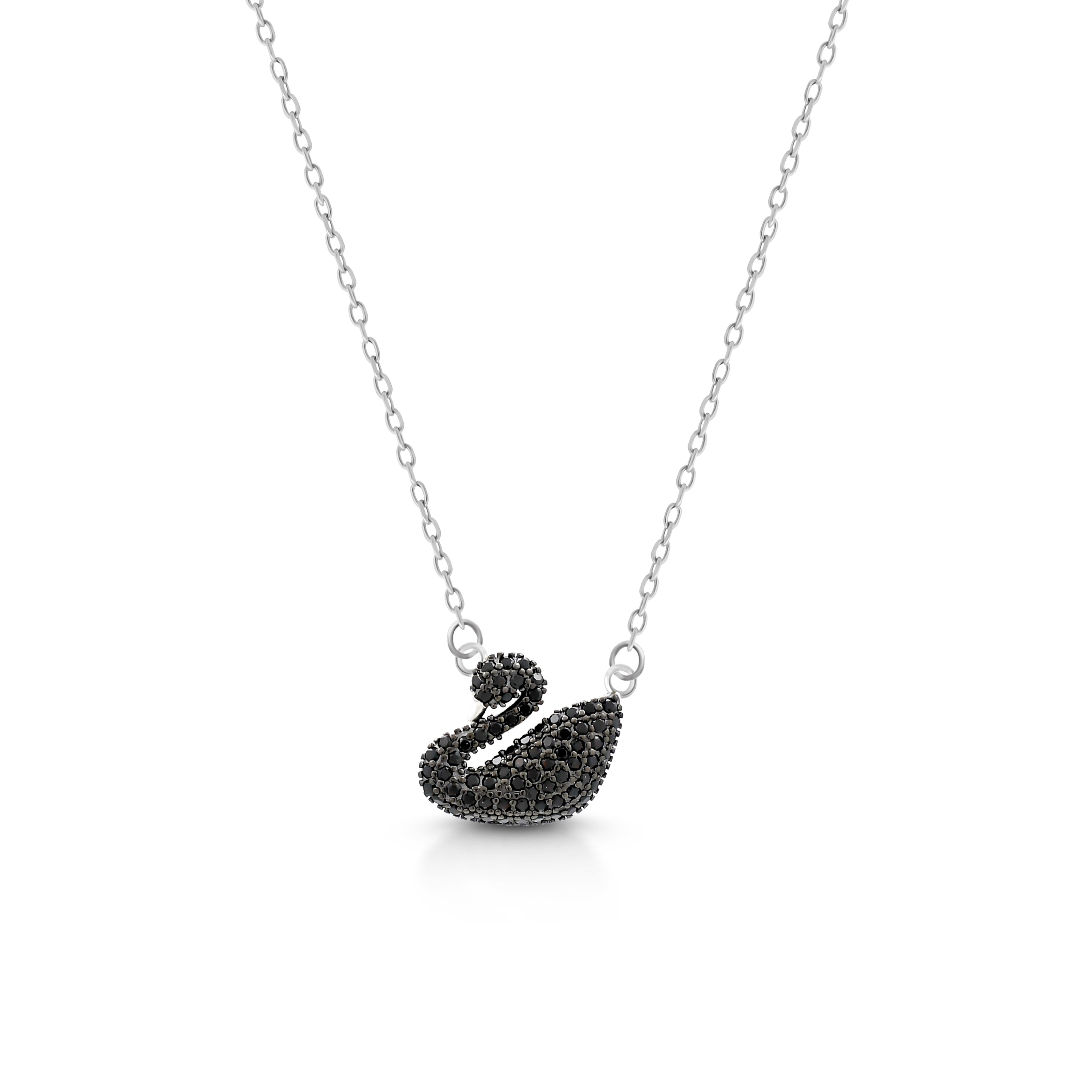 Black swan pendant with 925 silver minimal chain