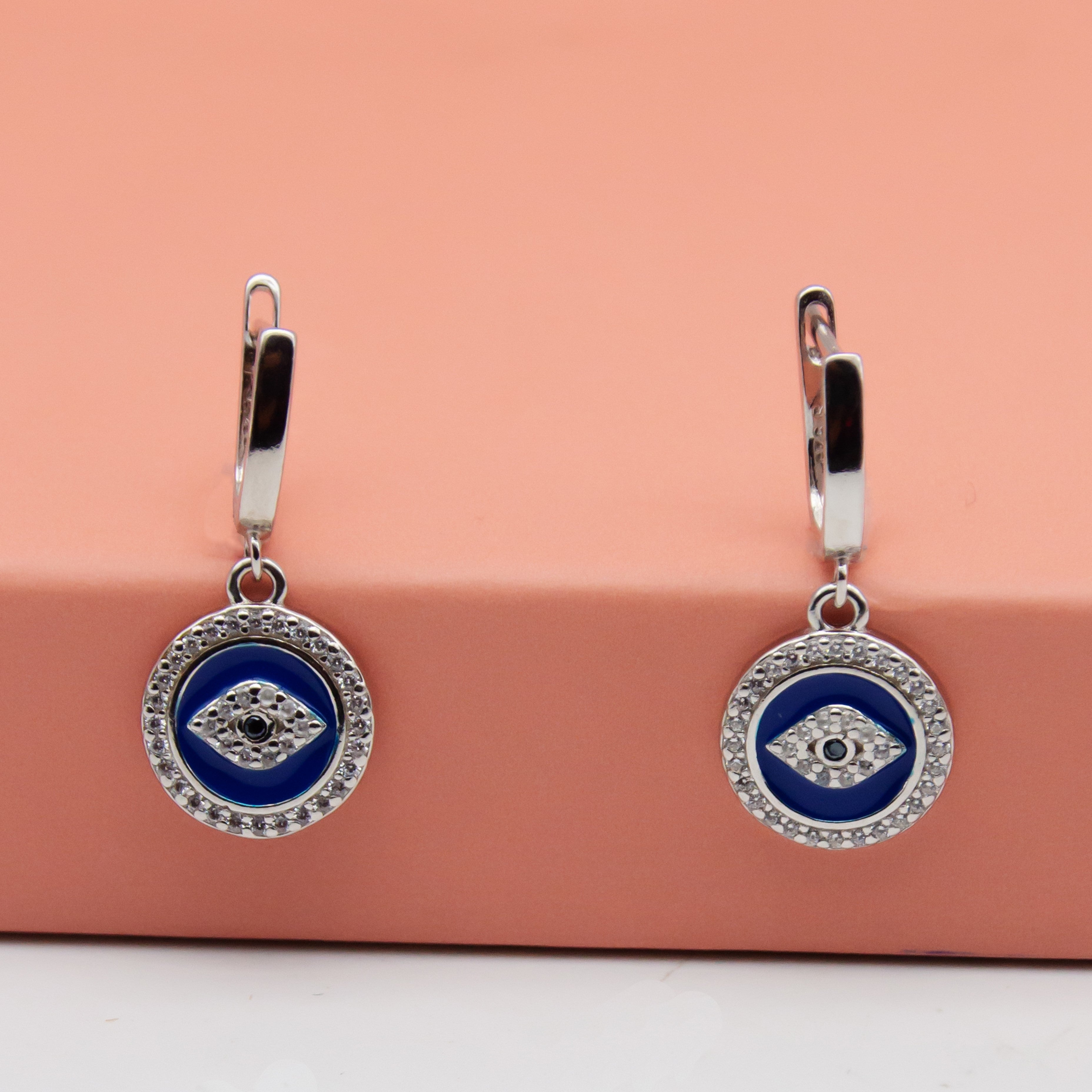 Evil eye hanging 925 silver Earrings