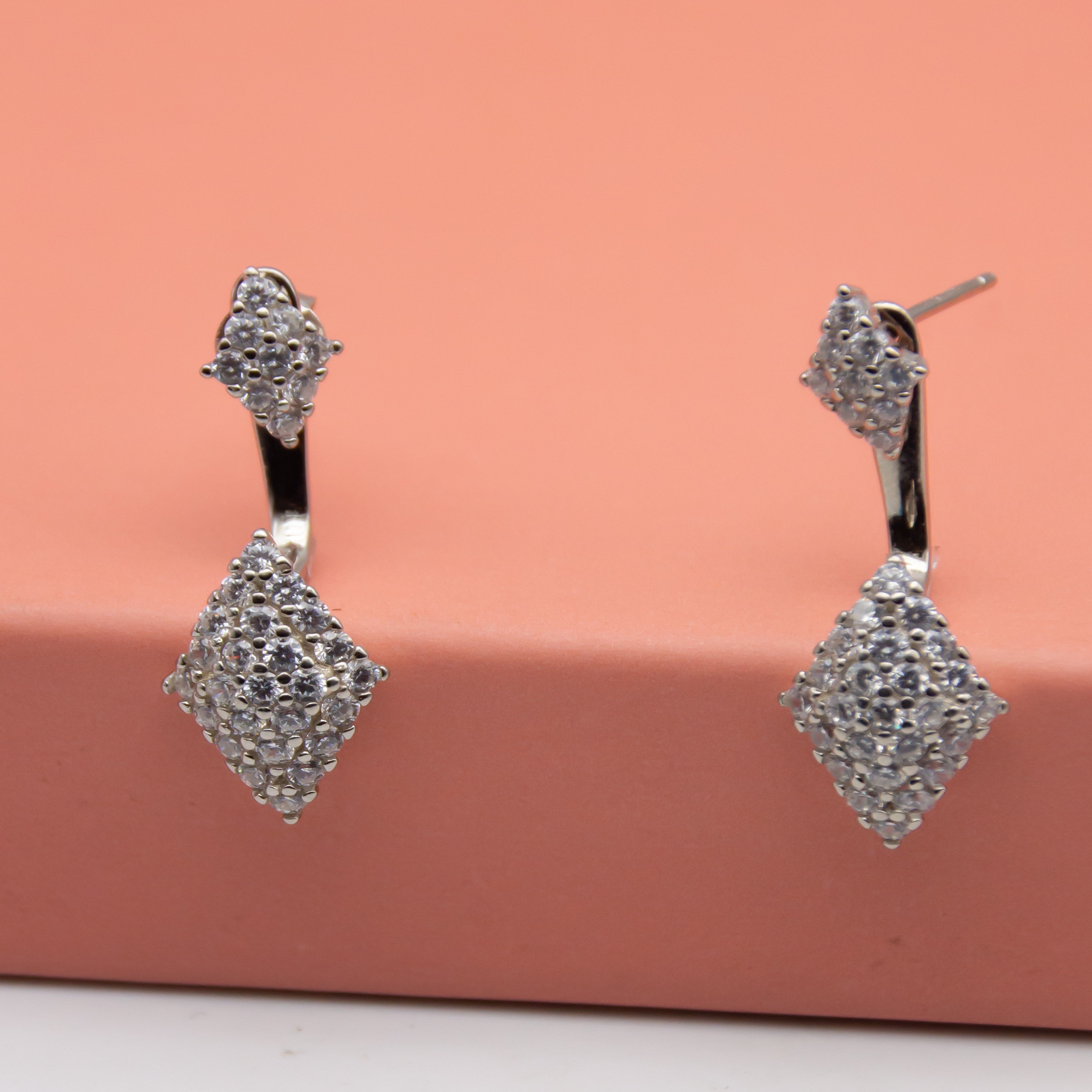 2-in-1 zircon diamond shape Earrings