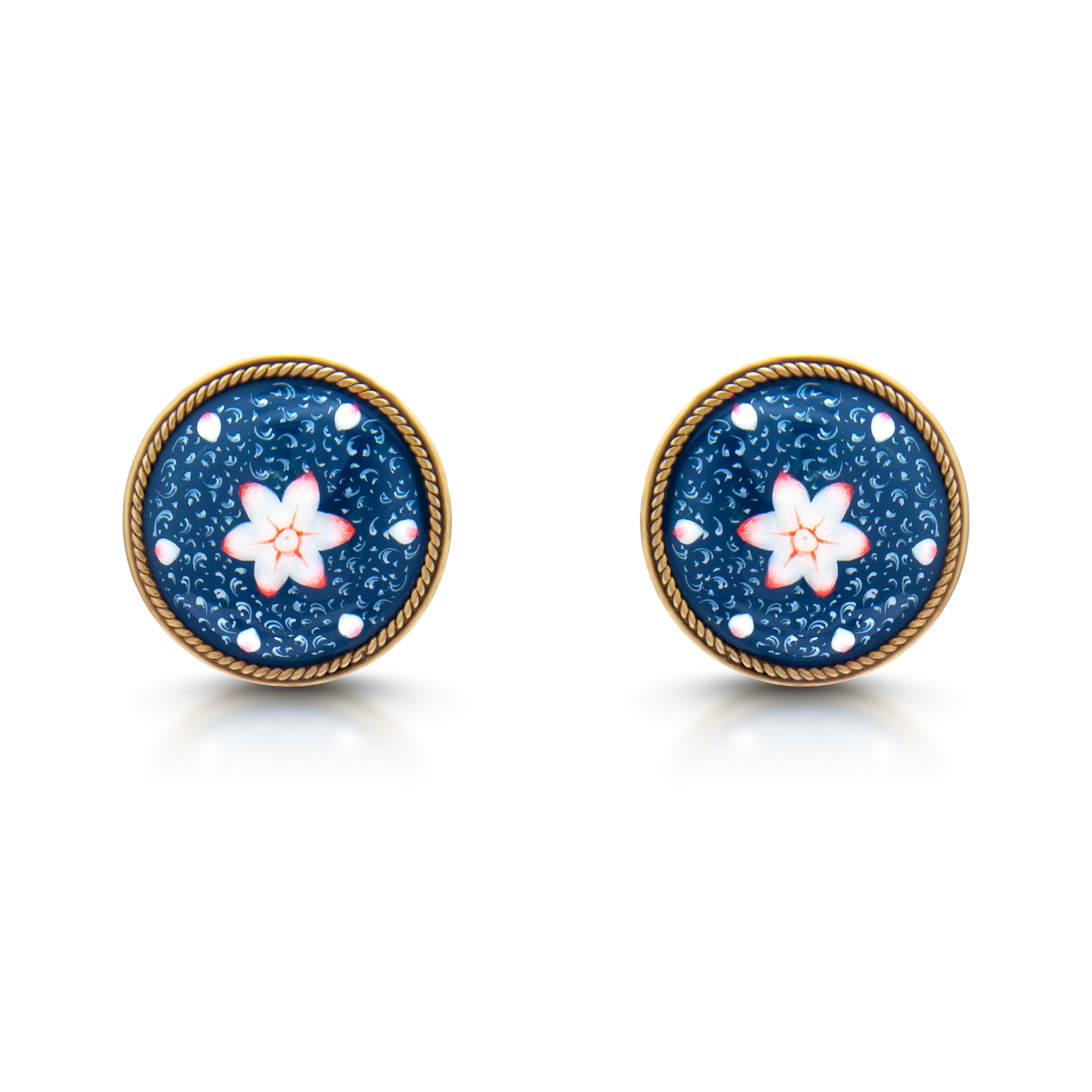 Blue textured button 925 silver Studs