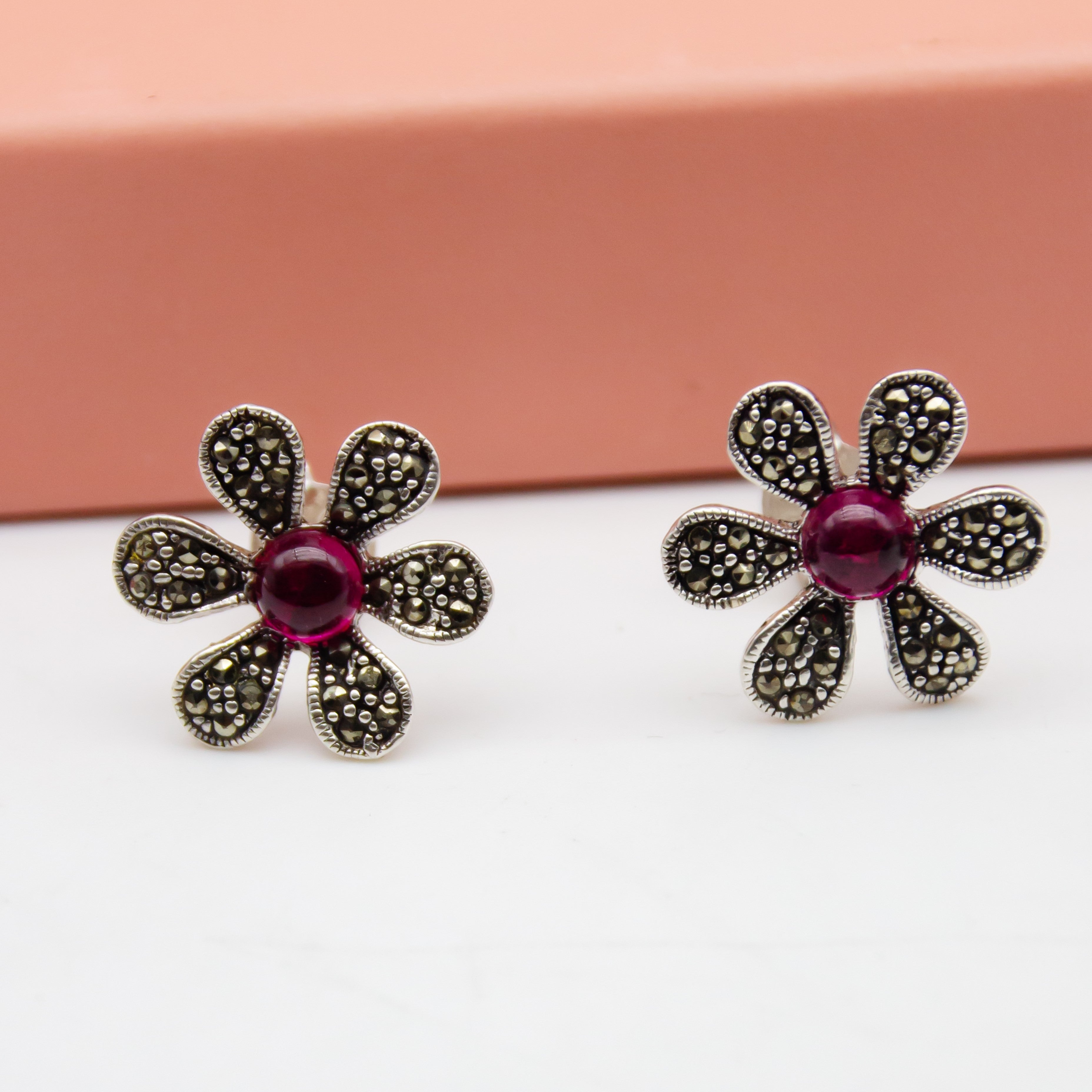 Rose 6 leaves flower 925 silver Studs