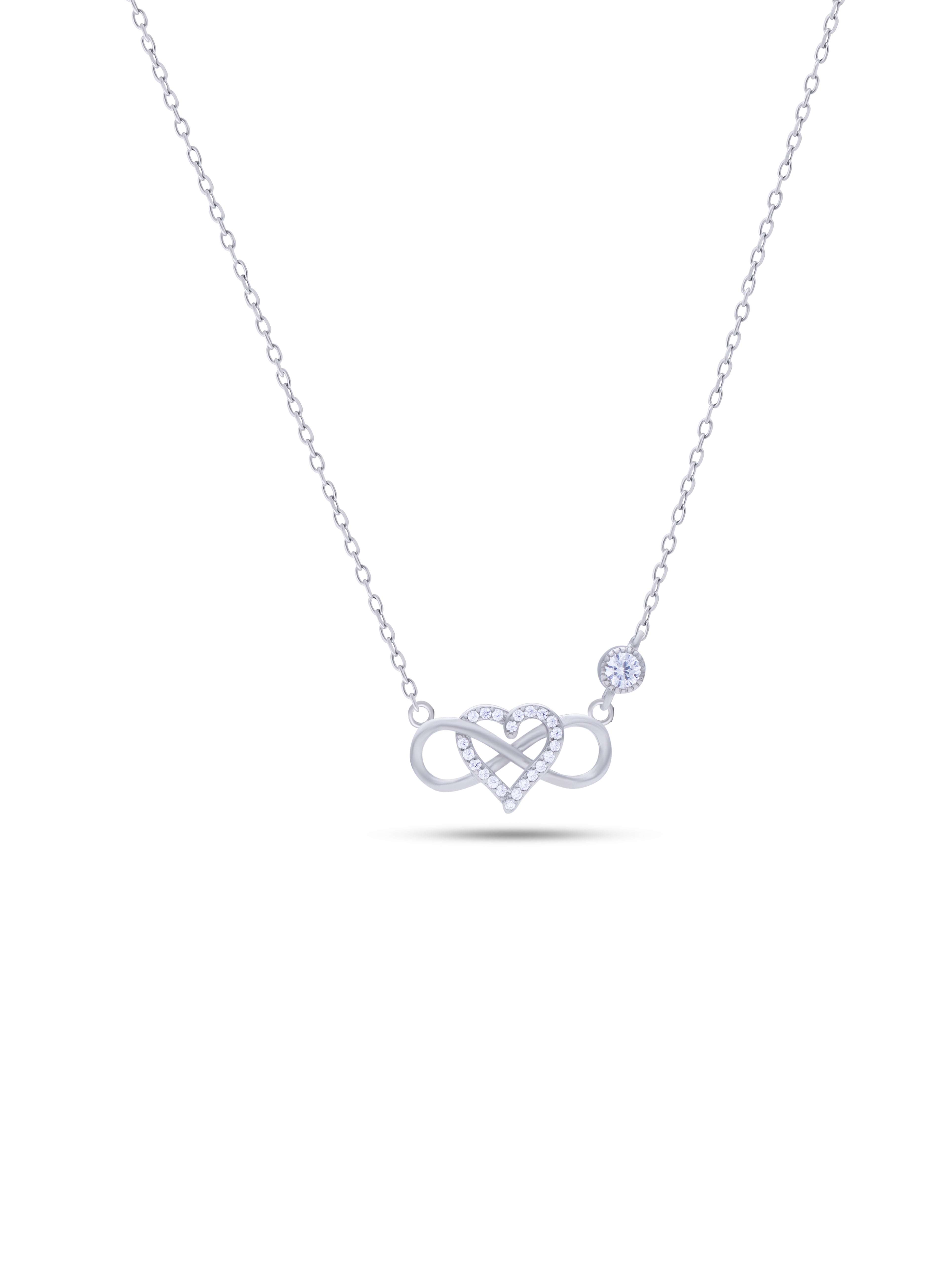 Heart With Infinity Pure Silver Pendant With Linked chain