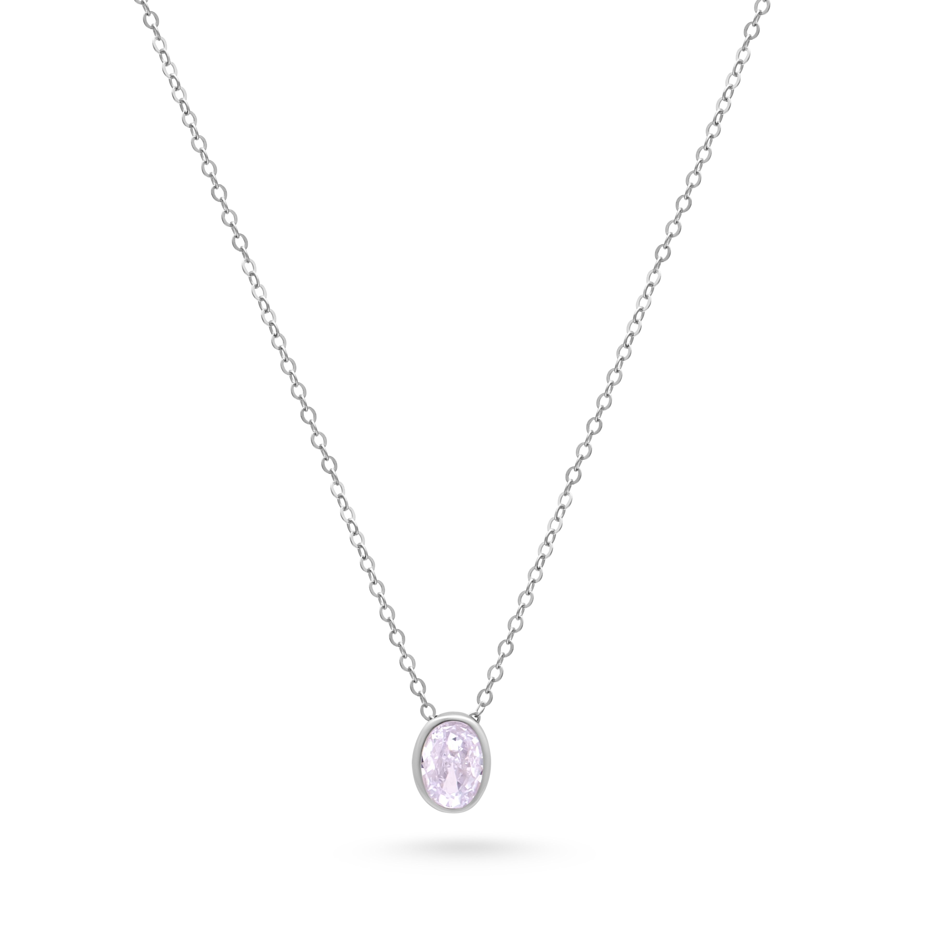 Oval stone pendant with minimal 925 silver chain