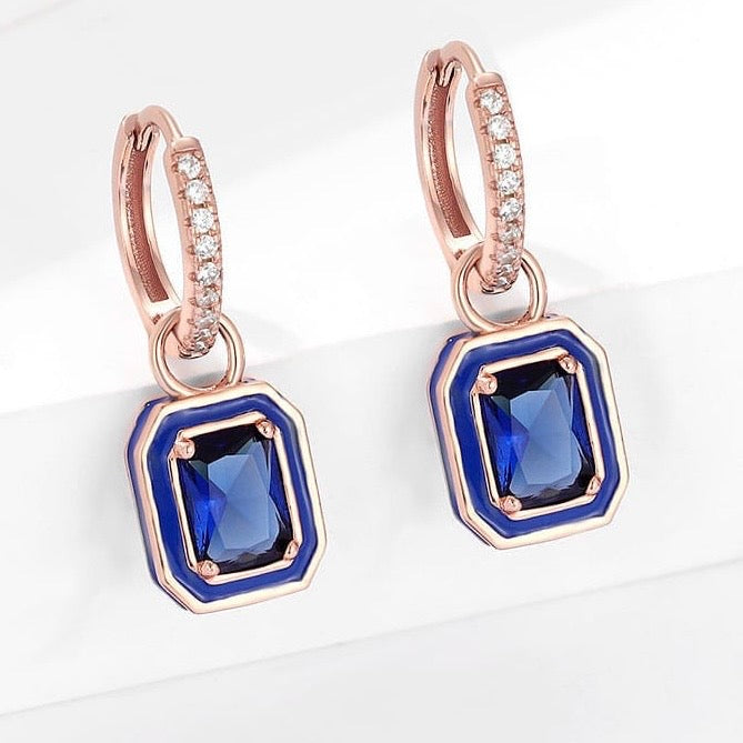 Sapphire stones drop earrings in rose gold plated 925 silver