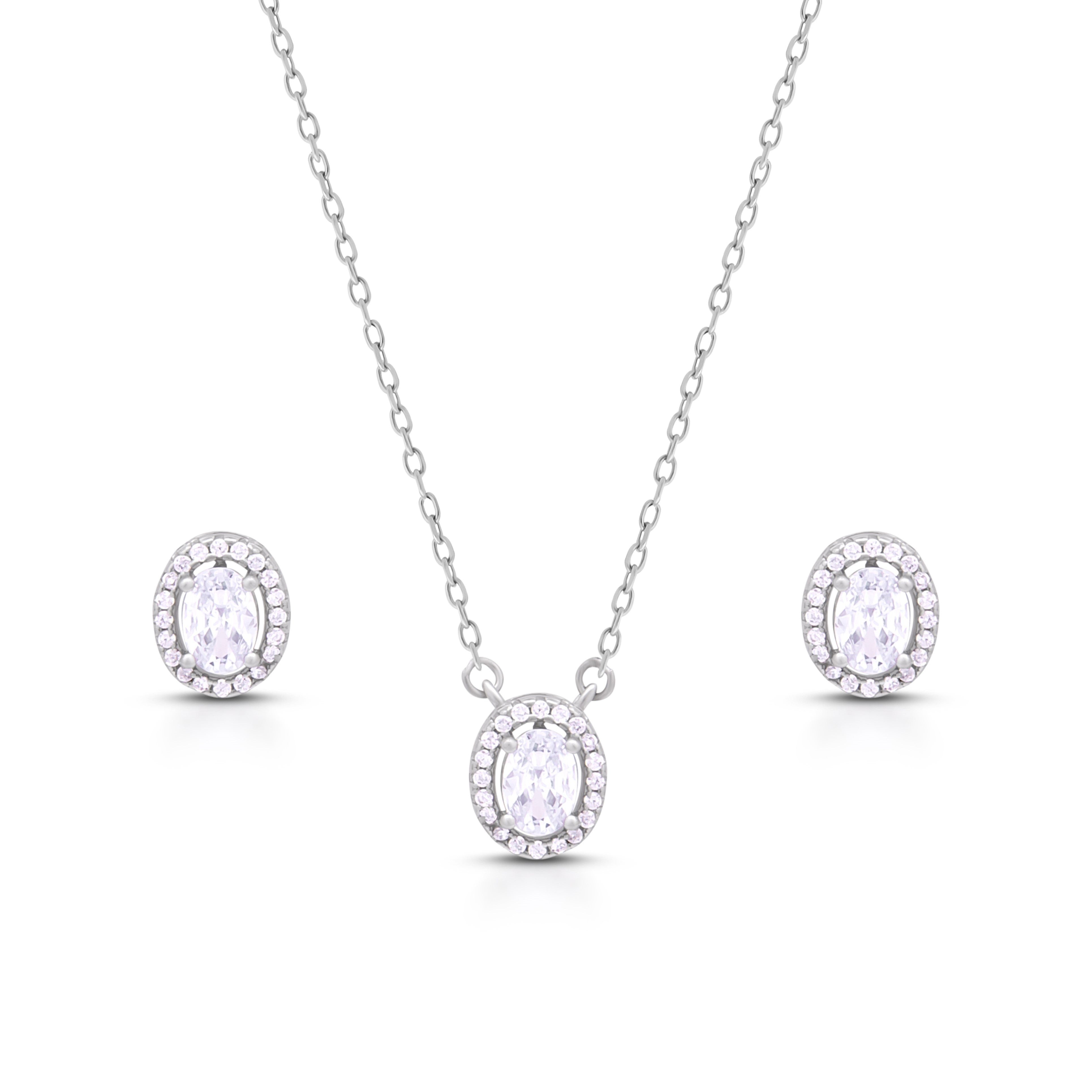 Classic zircon oval pendant with linked chain and Earrings