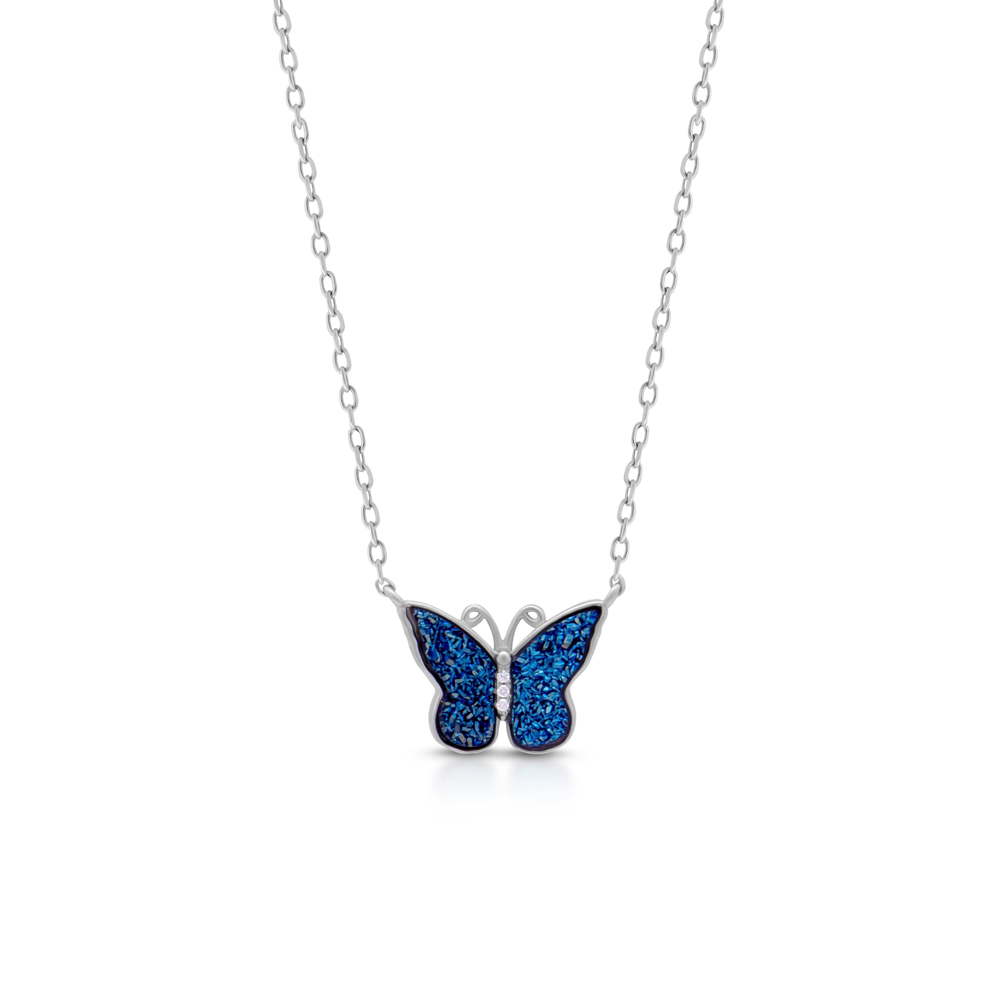 Blue butterfly pendant with silver minimal Chain