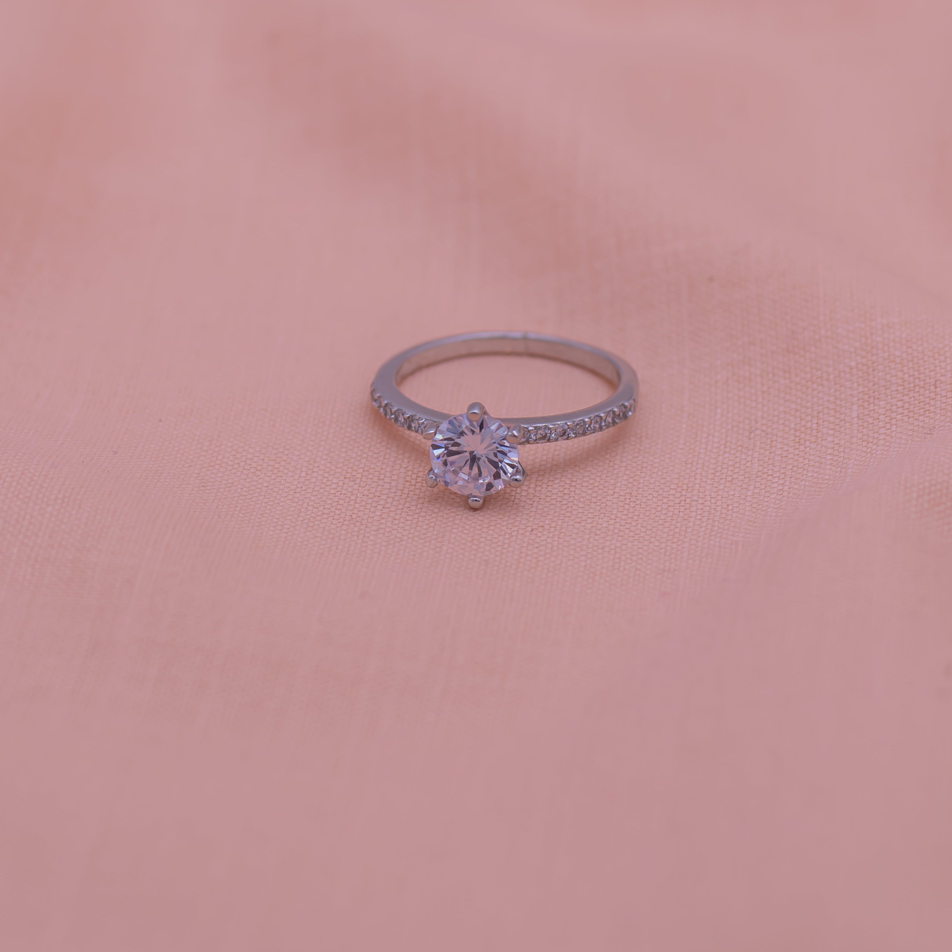 Classic Zircon Rise-up Stone Pure Silver Adjustable Ring