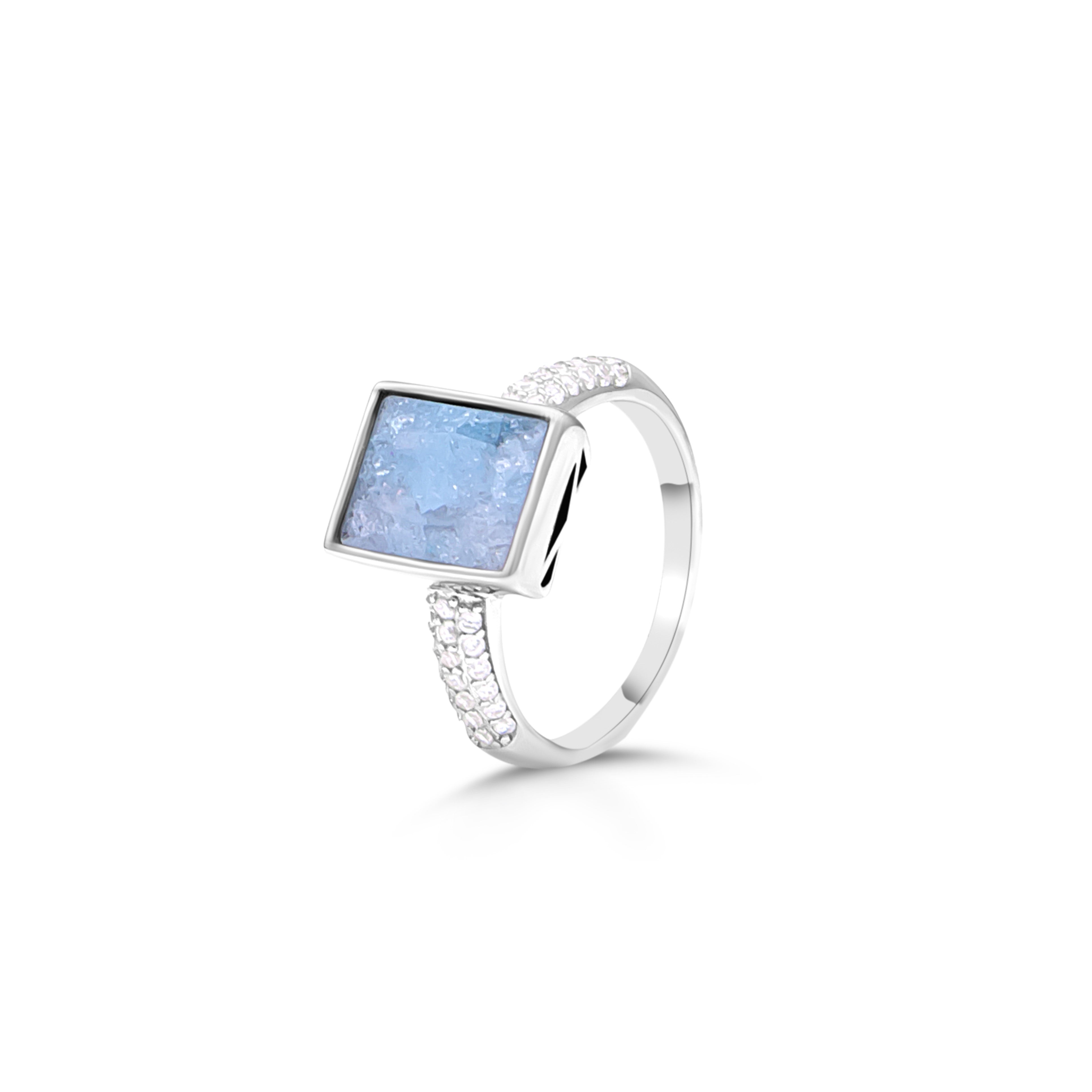 Aqua blue stone cube heaavy 925 silver Ring