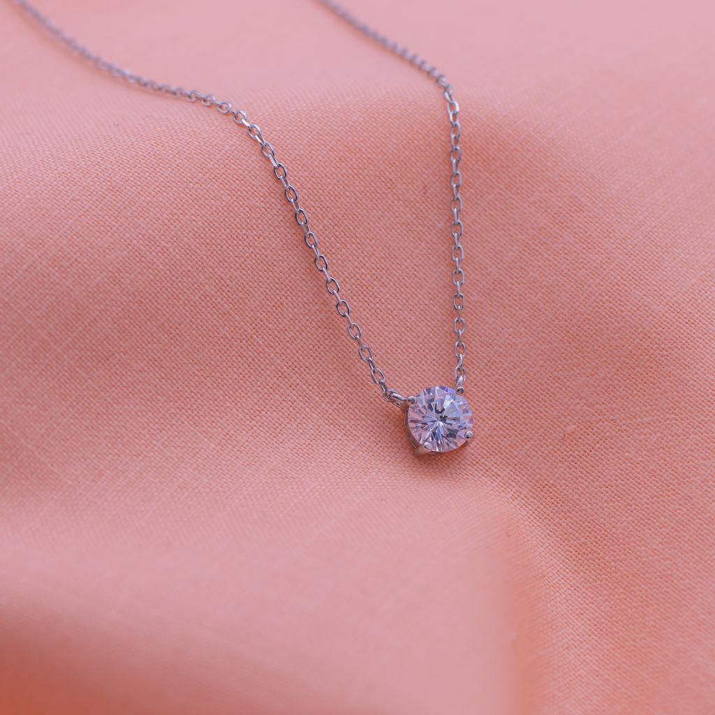 Classic Zircon Stone Pure Silver Pendant With Linked Chain