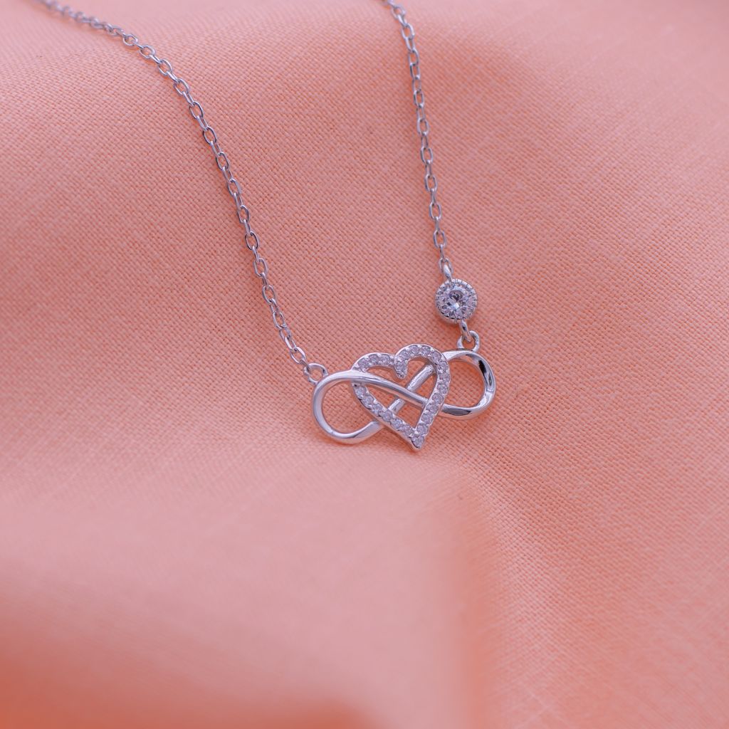 Heart With Infinity Pure Silver Pendant With Linked chain