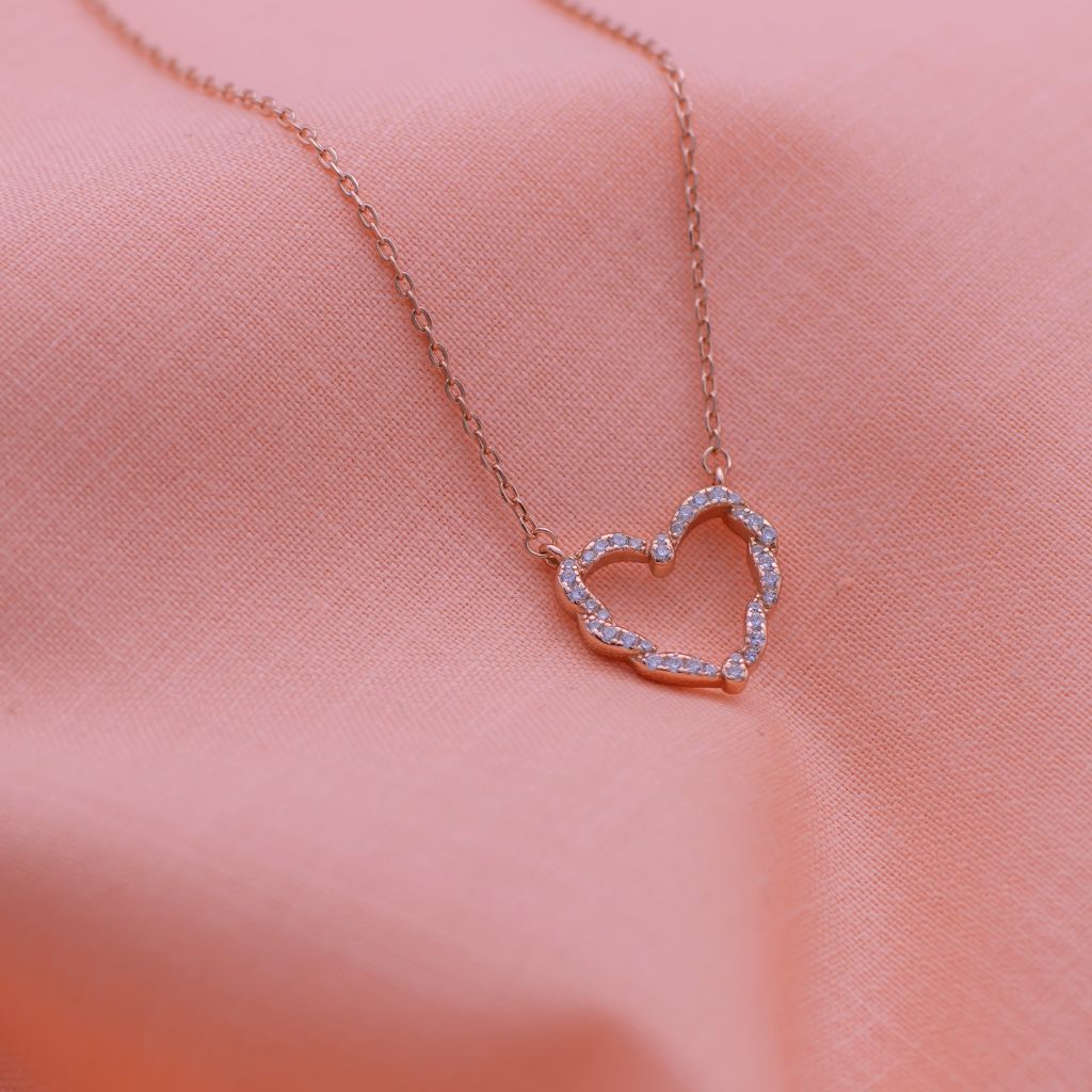 Braided Heart Rose Gold Pure Silver Pendant with Linked Chain