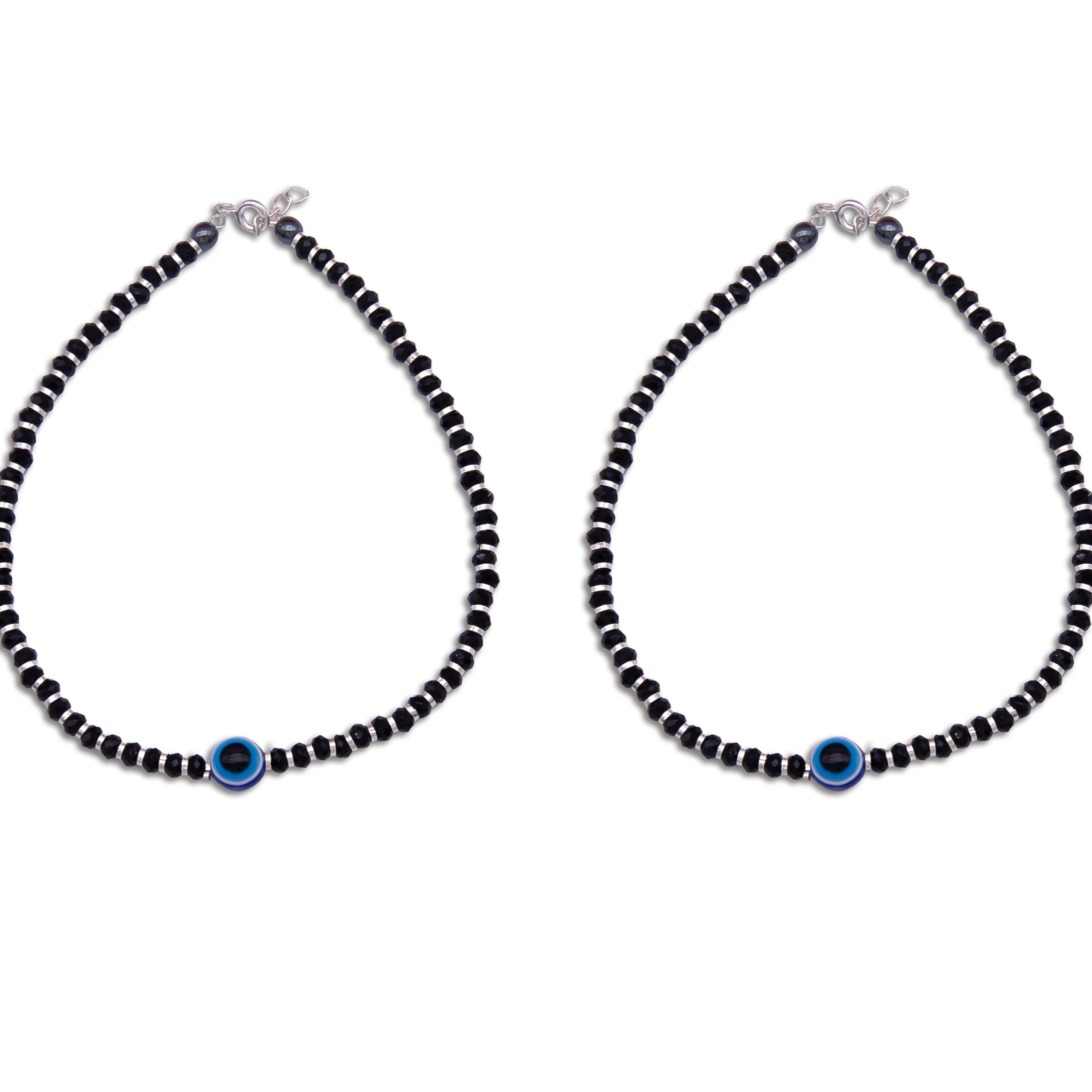 Evil eye black beads anklet- Pair