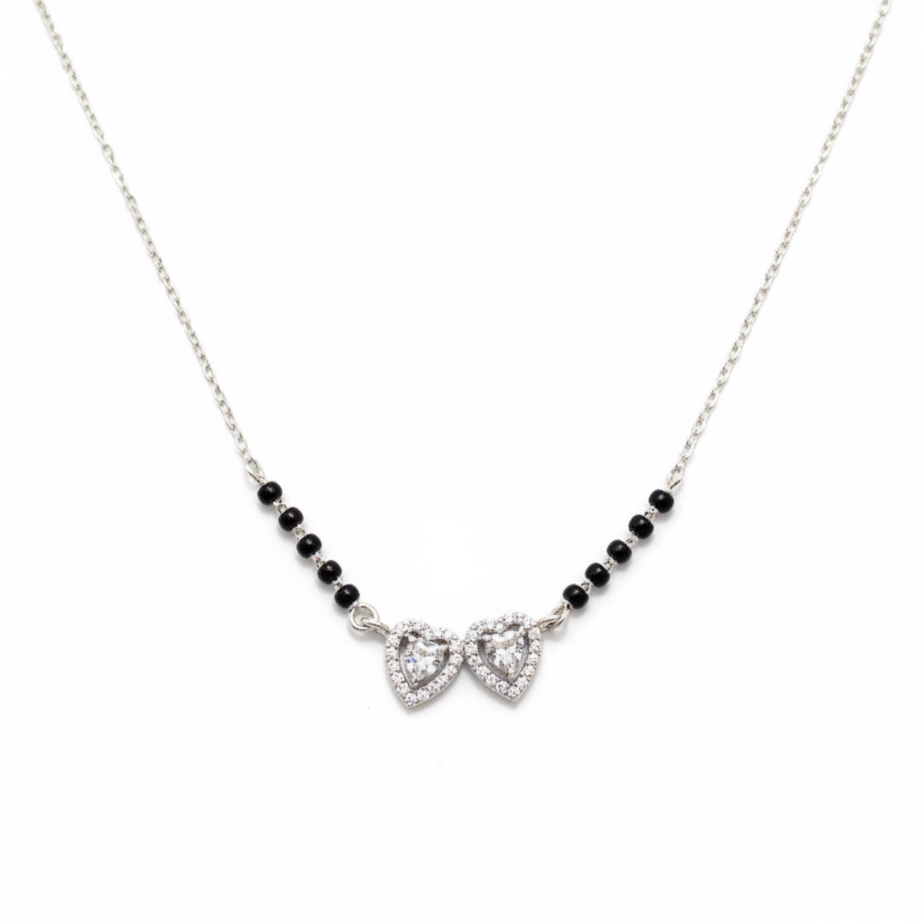 2 Hearts Solitaire Zircon Stones Mangalsutra in 925 Silver