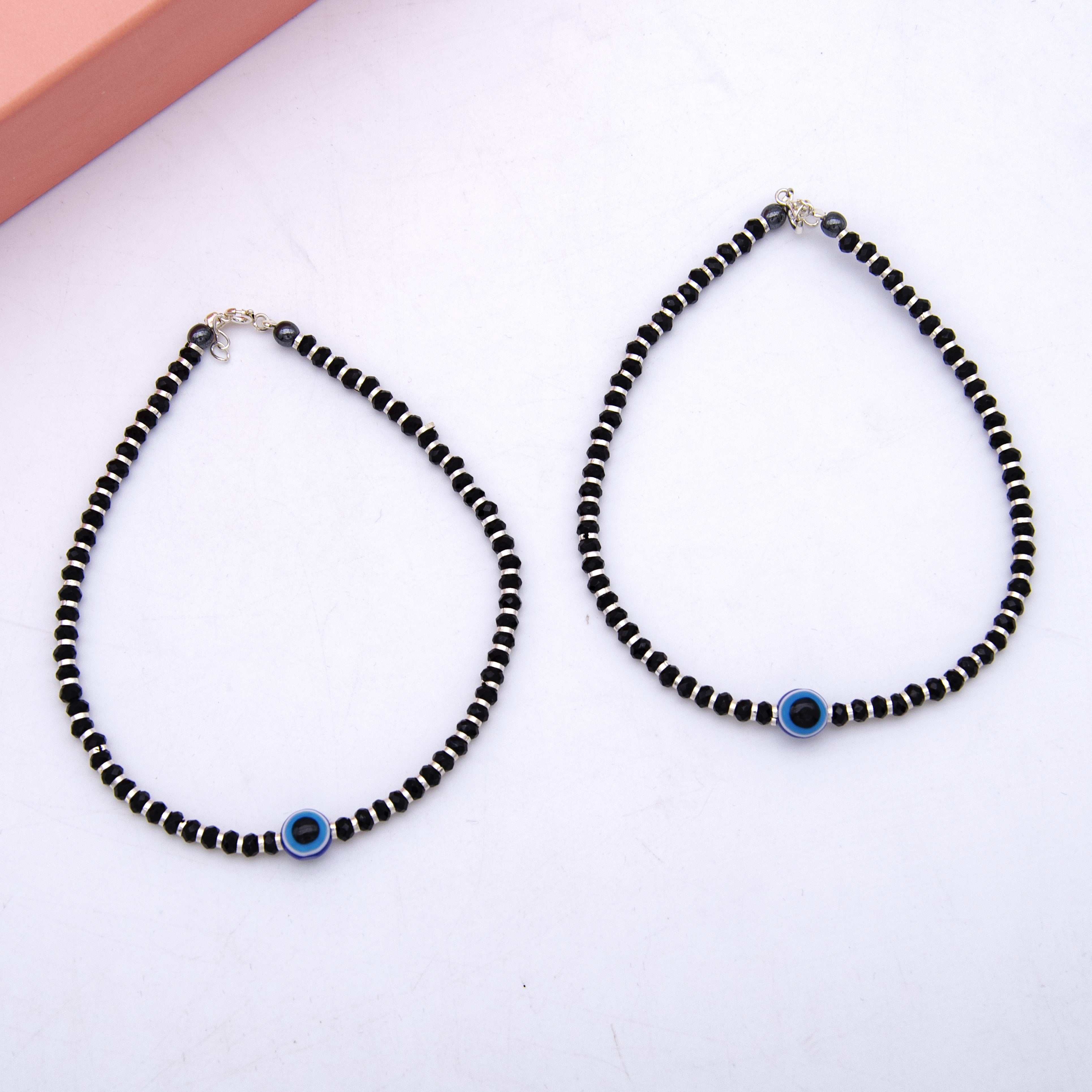 Evil eye black beads anklet- single piece