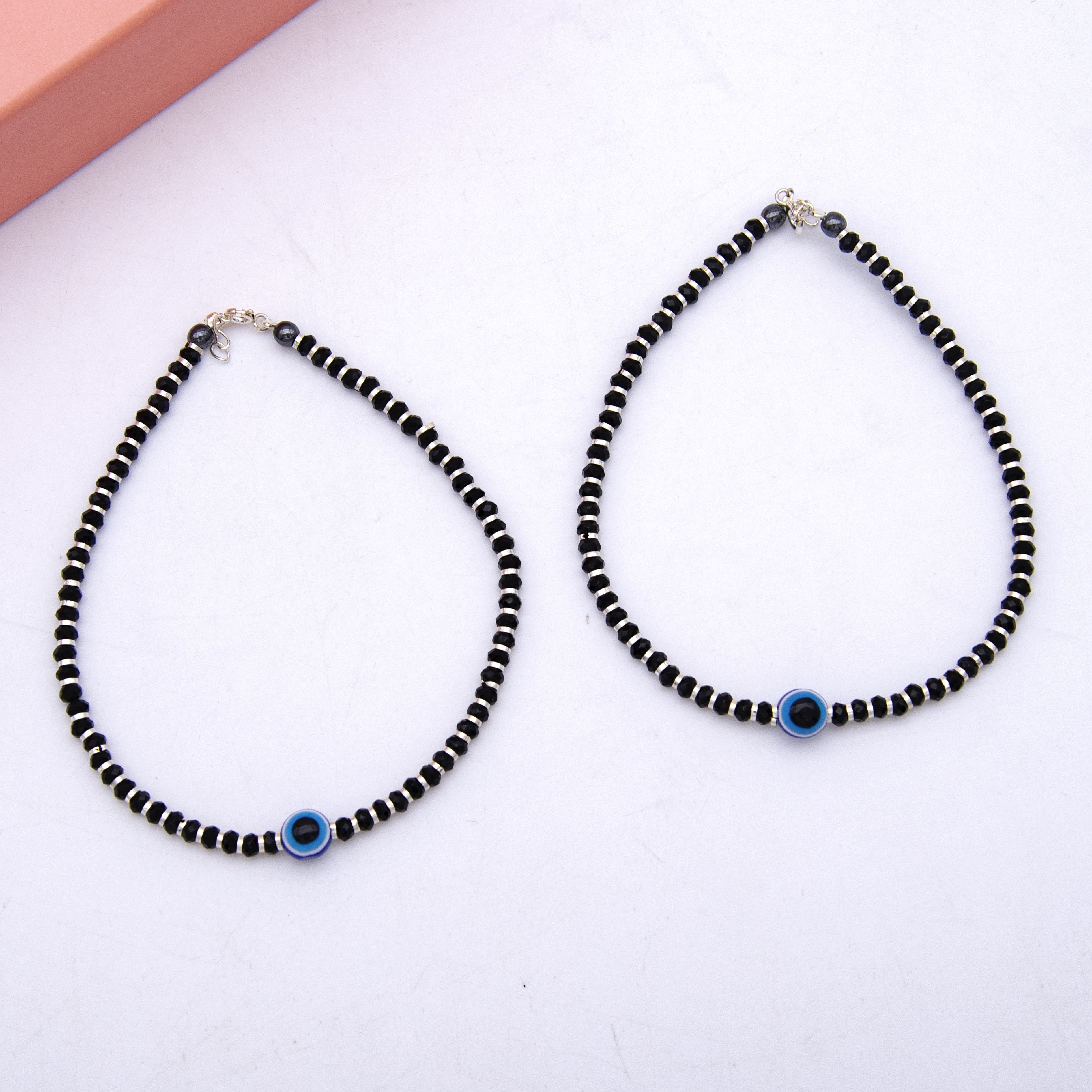 Evil eye black beads anklet- Pair