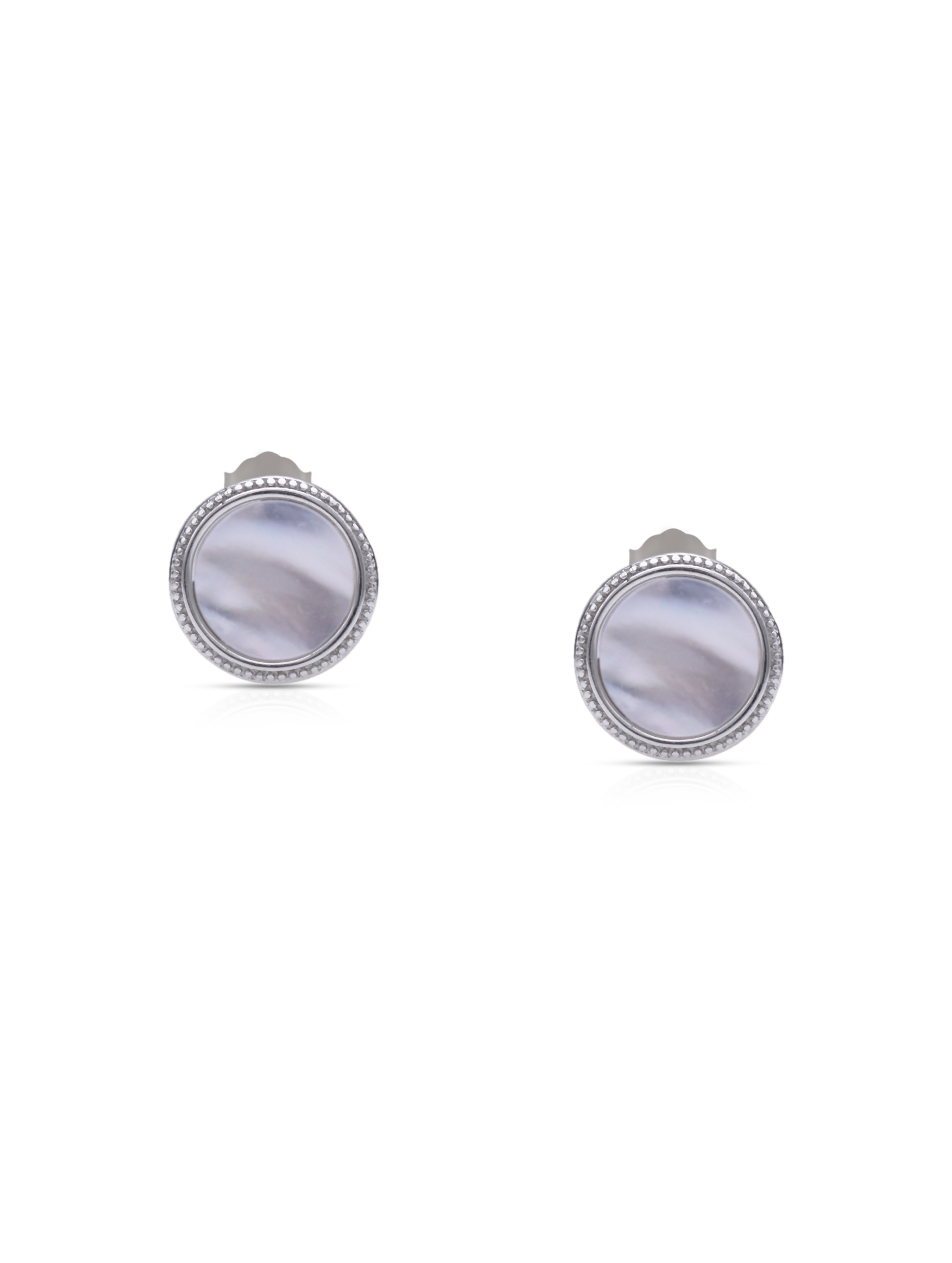 White Marble Stones Classic Pure Silver Top Studs