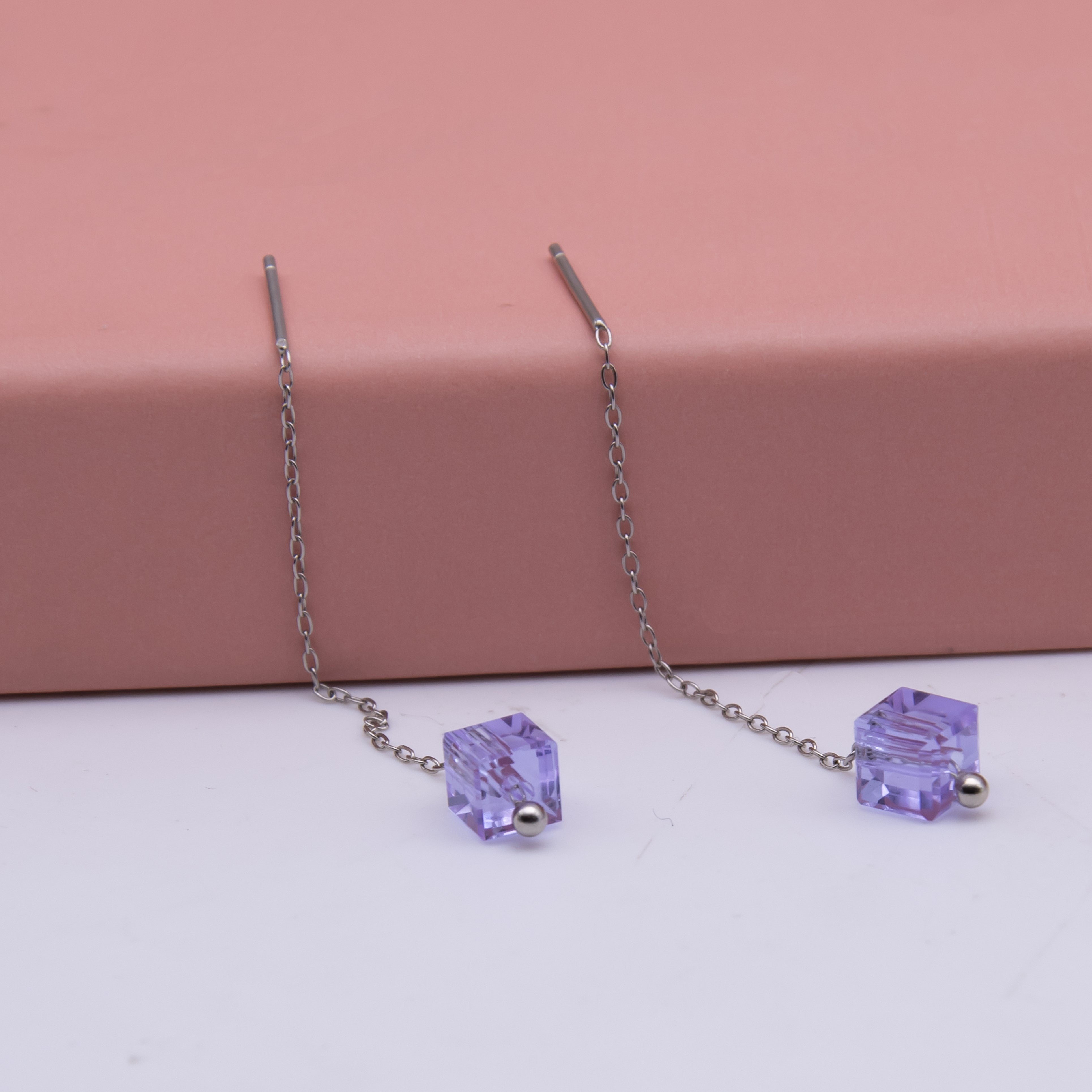 Lavender stone chain 925 silver Earrings