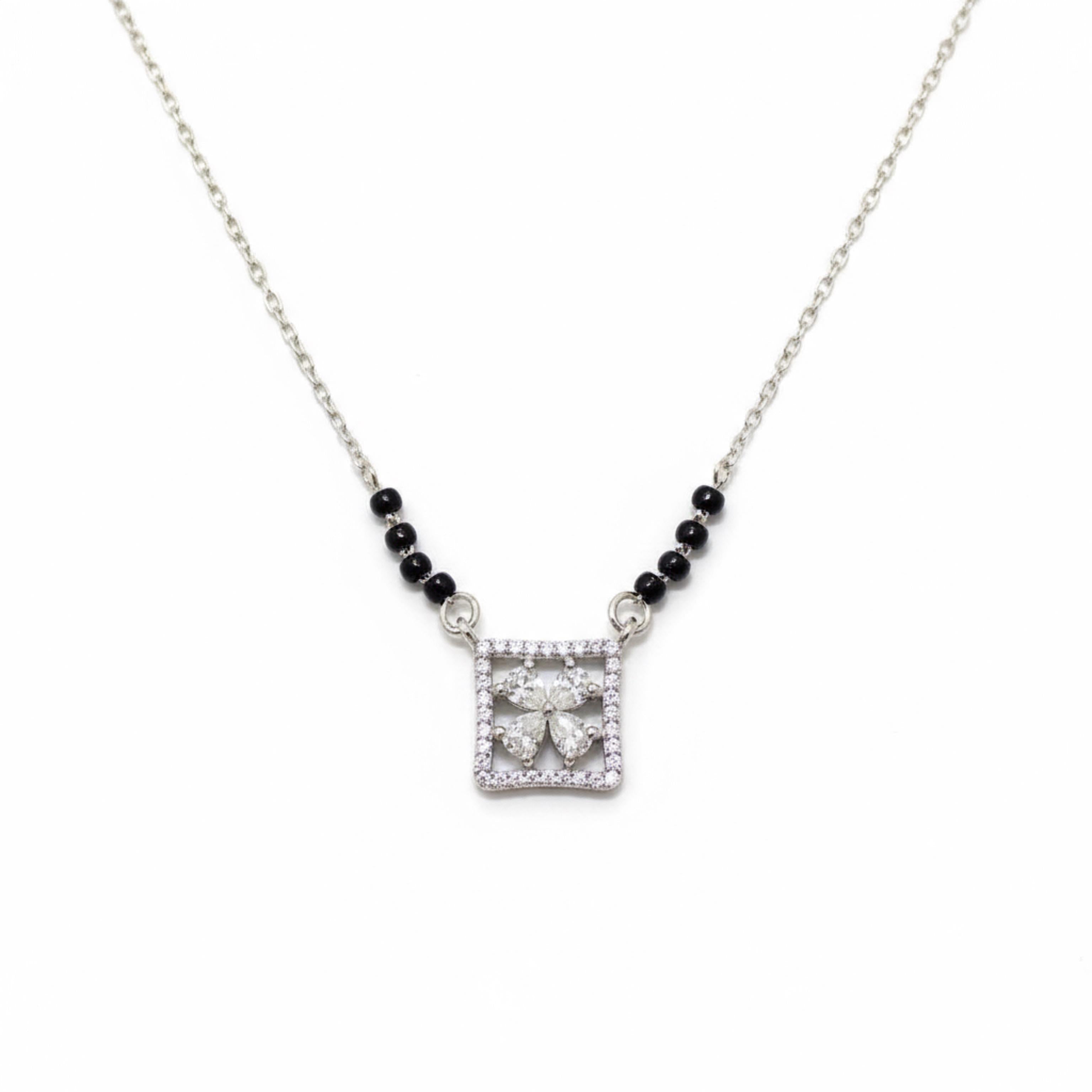 4 Petals Flower Zircon Stones Mangalsutra in 925 Silver