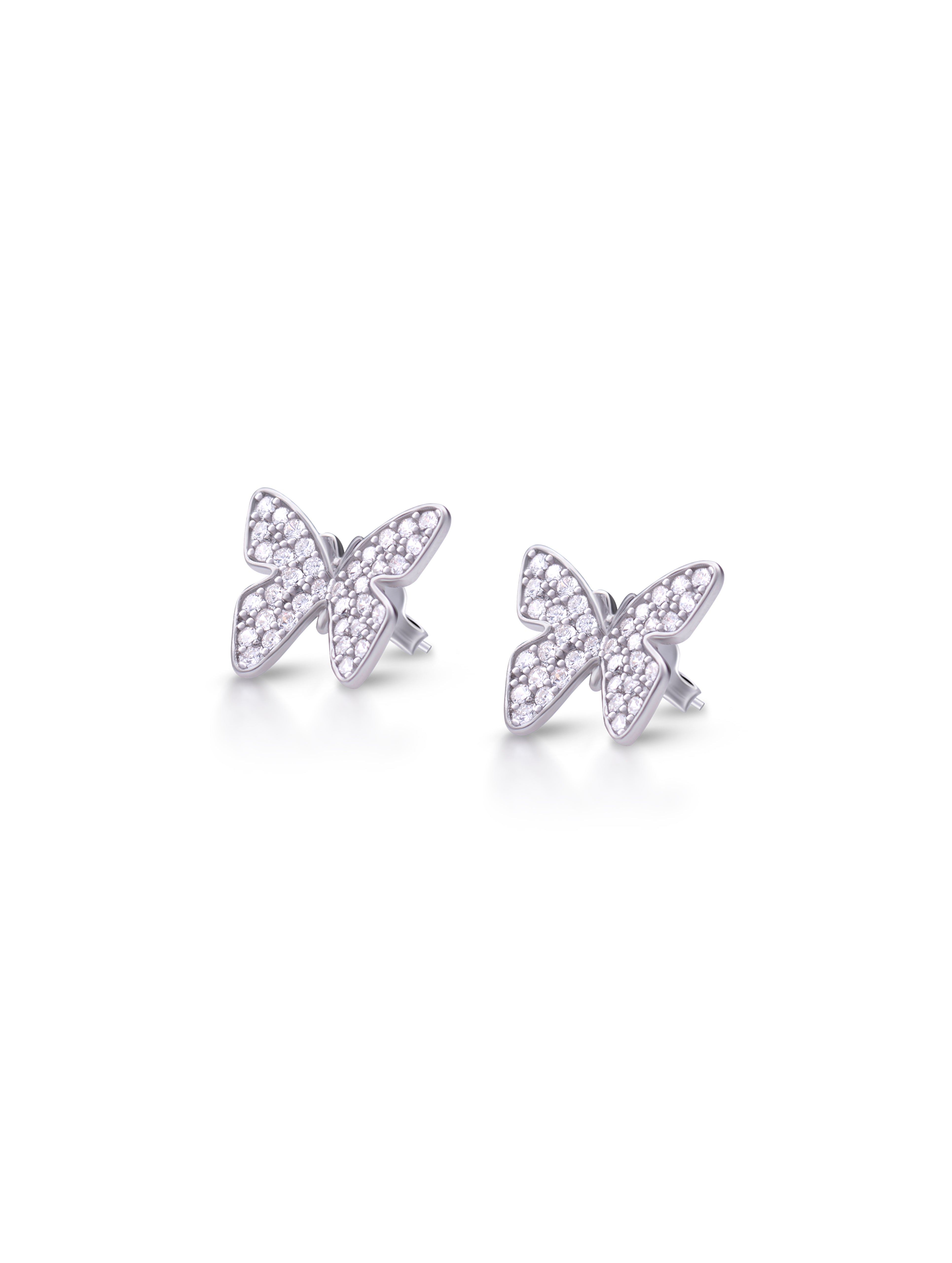 Butterfly White Zircon Stones Pure Silver Stud Earrings