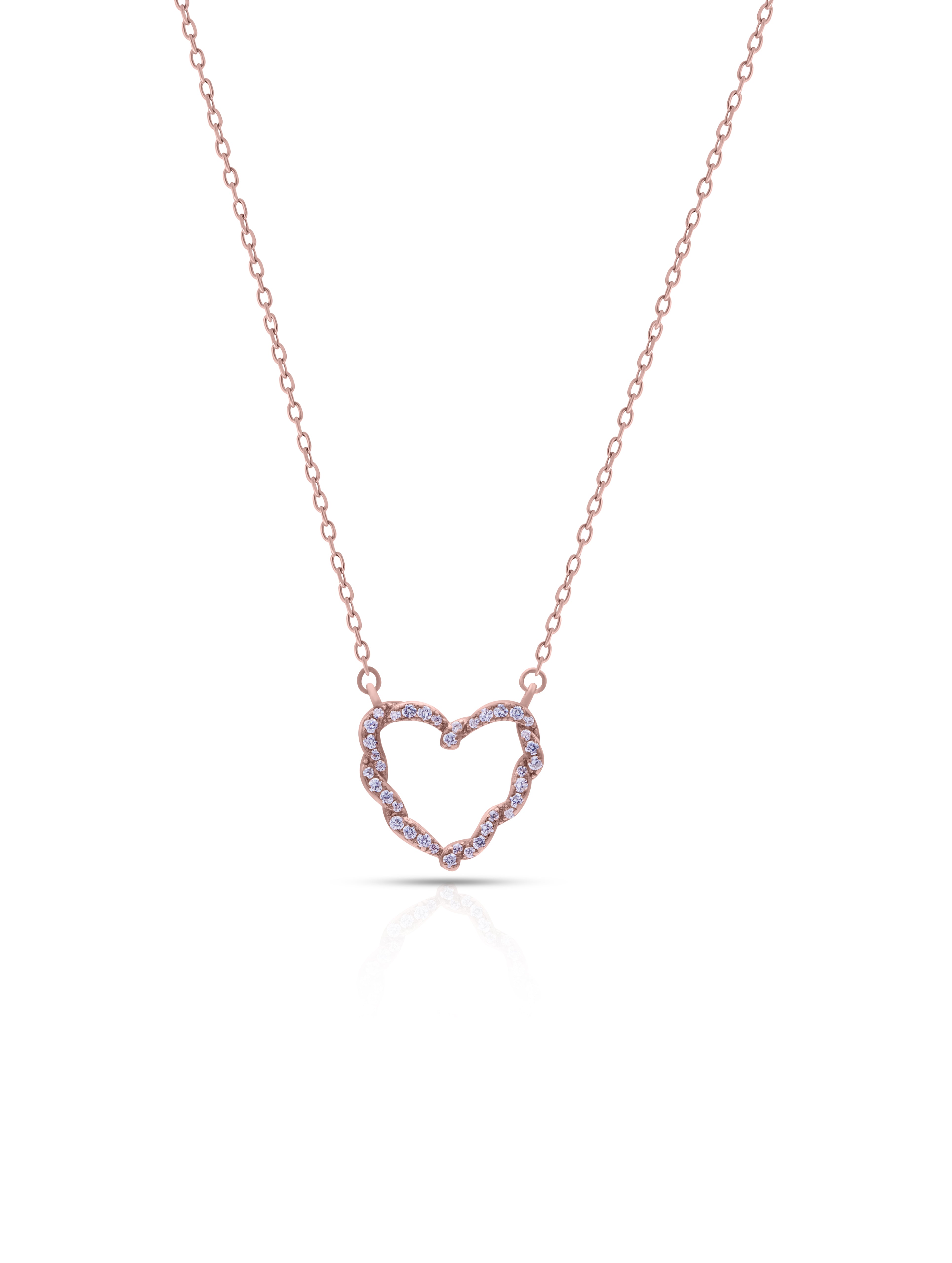 Braided Heart Rose Gold Pure Silver Pendant with Linked Chain