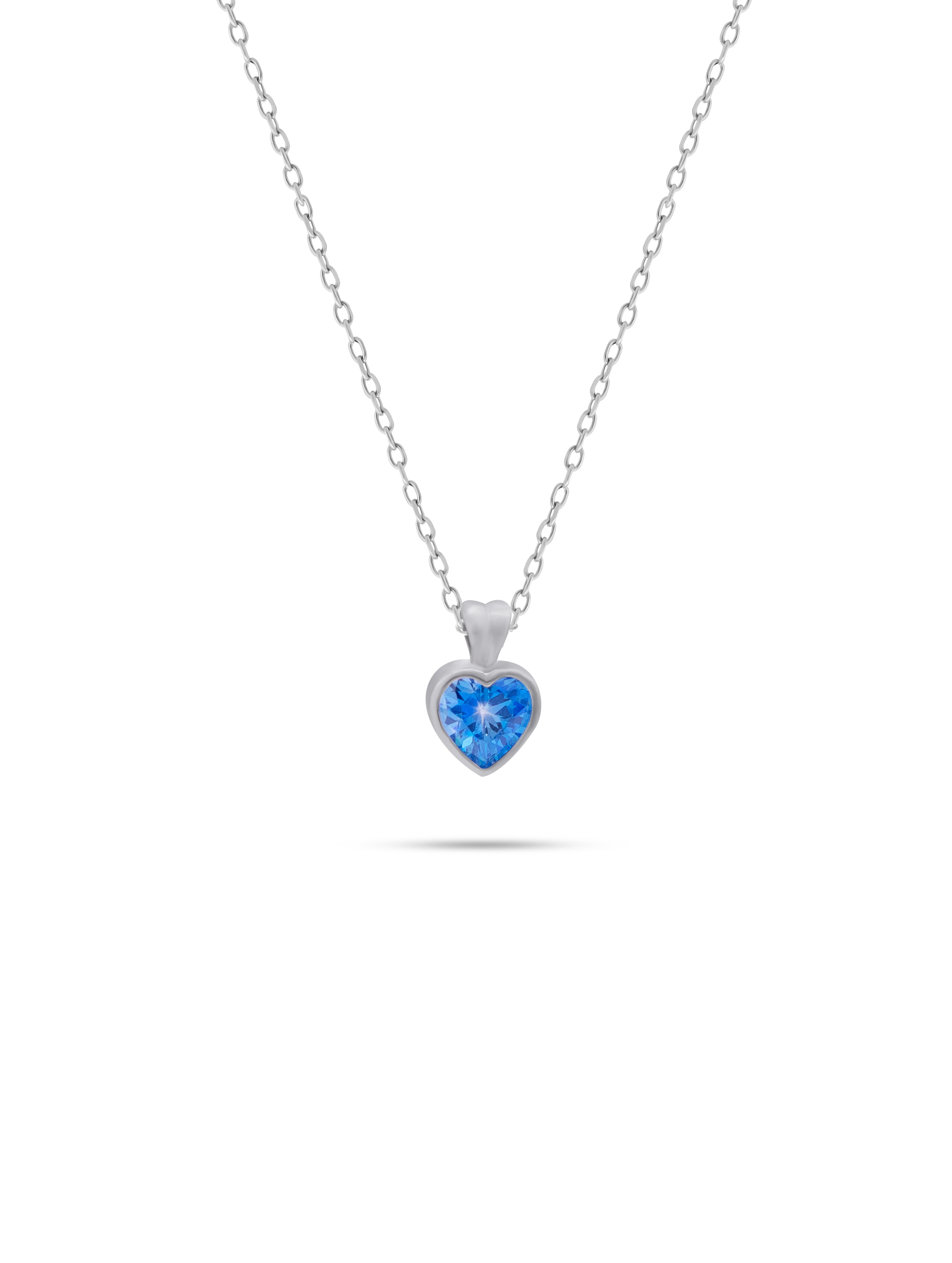 Blue Stone Heart Pure Silver Pendant with Linked Chain