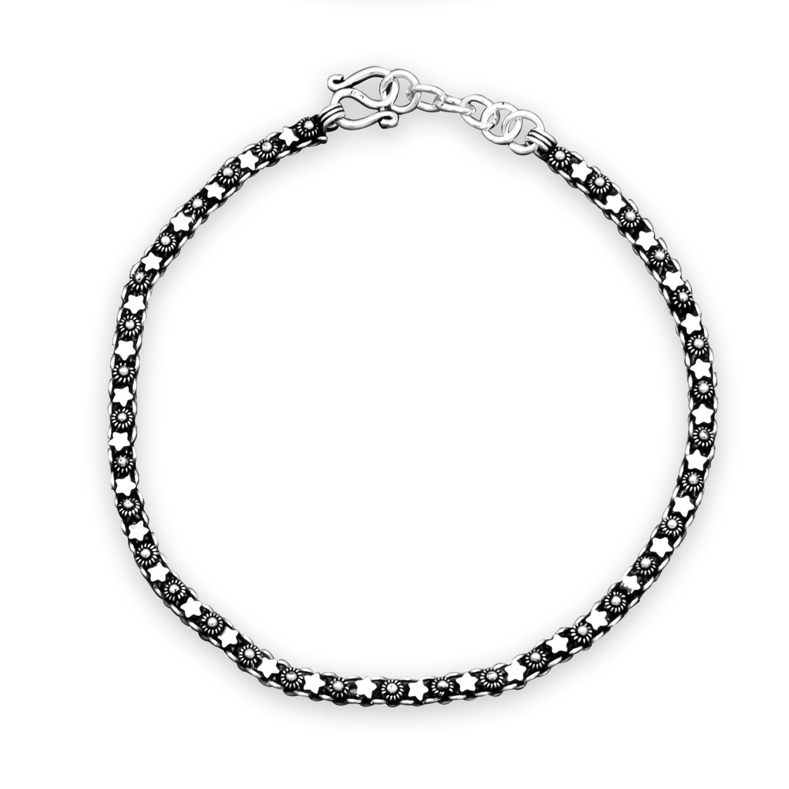 Stars black 925 oxidised silver anklet- single piece